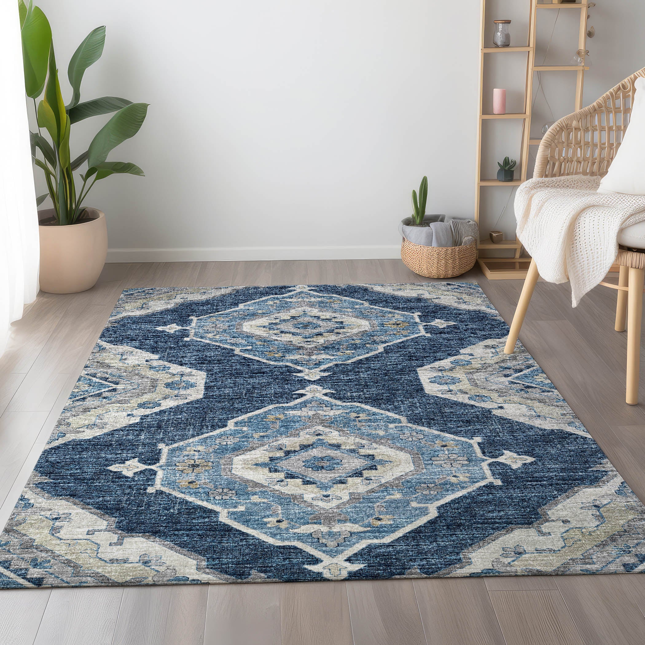 Bogota Machine Washable Traditional Blue Rug 2'6" x 3'10" #shape_Rectangle