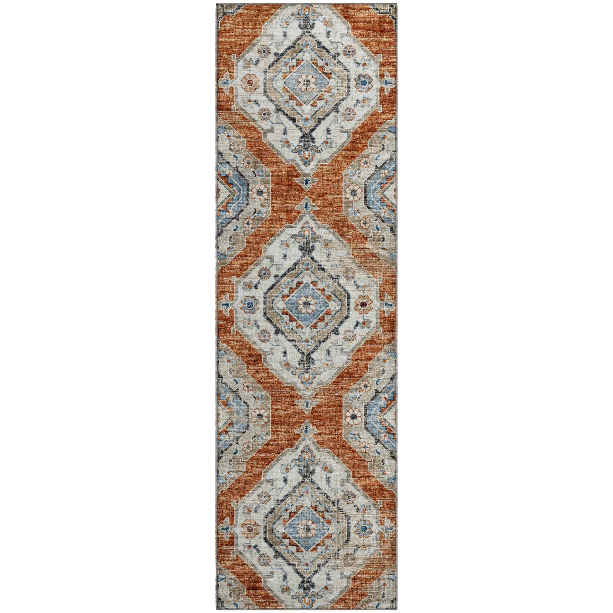 Bogota Machine Washable Traditional Clay Orange Rug 2'3" x 7'6" #shape_Runner