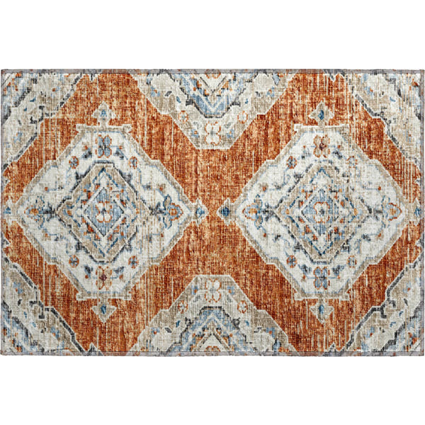 Bogota Machine Washable Traditional Clay Orange Rug 1'8" x 2'6"