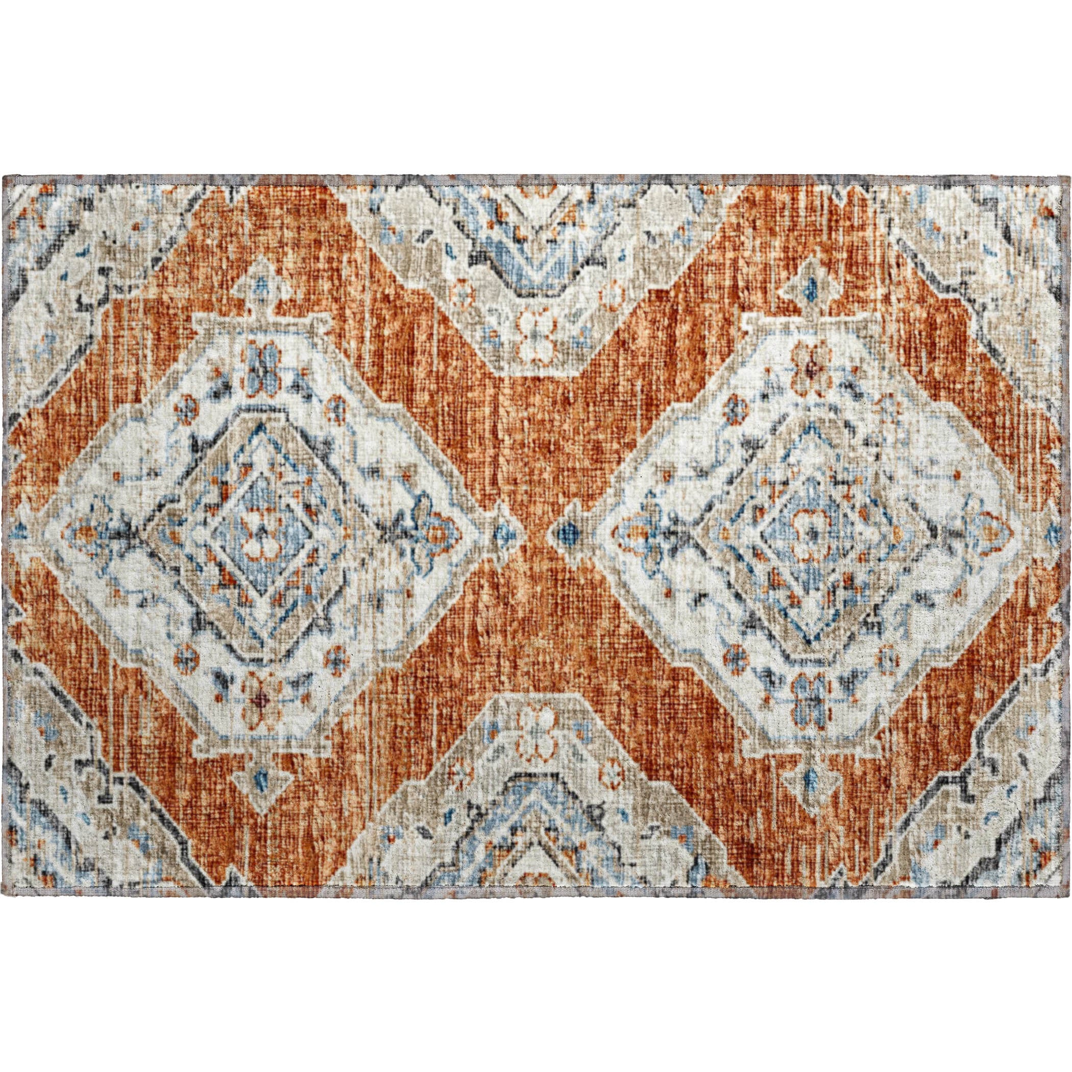 Bogota Machine Washable Traditional Clay Orange Rug 1'8" x 2'6" #shape_Rectangle
