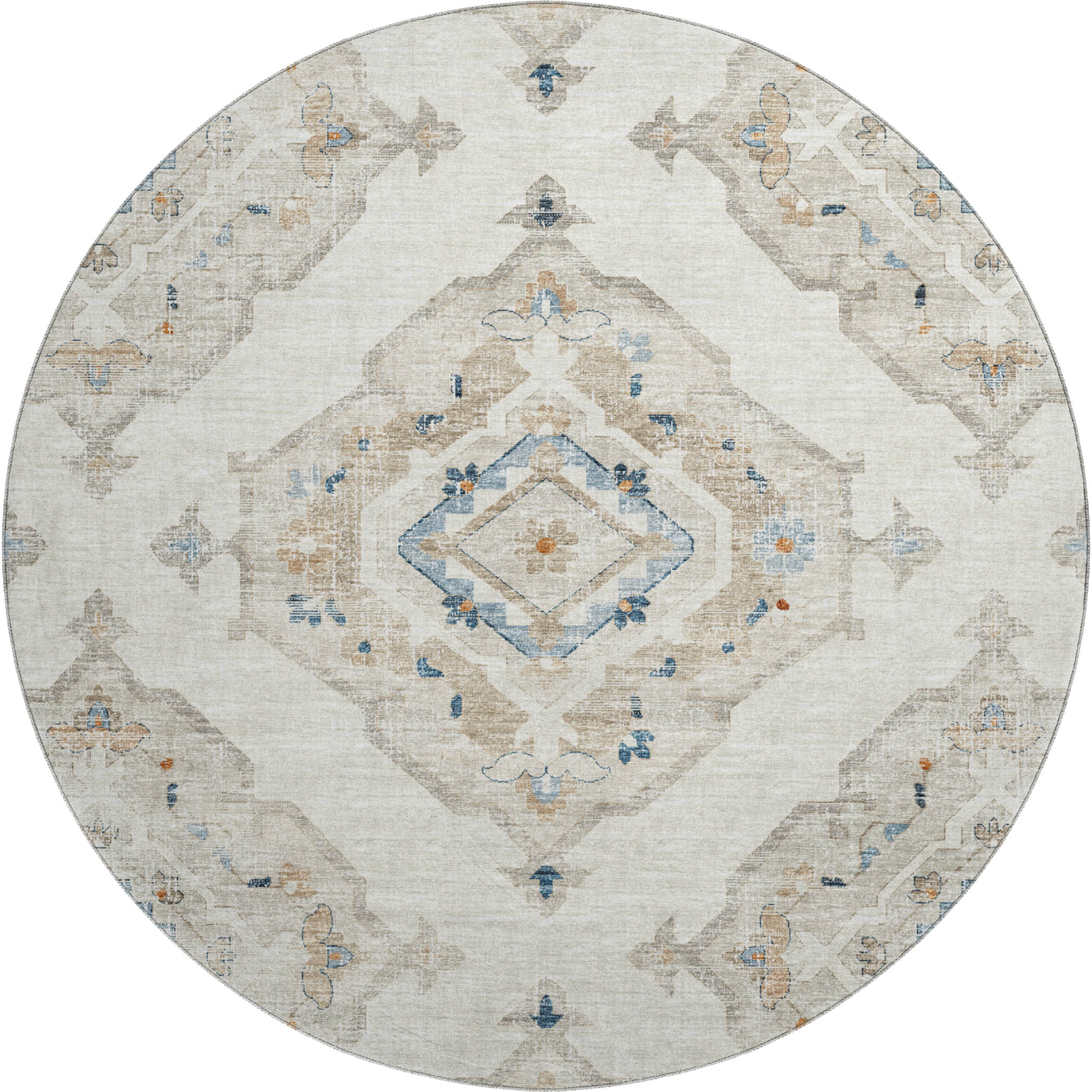 Bogota Machine Washable Traditional Linen Multi Rug 8' x 8' #shape_Round