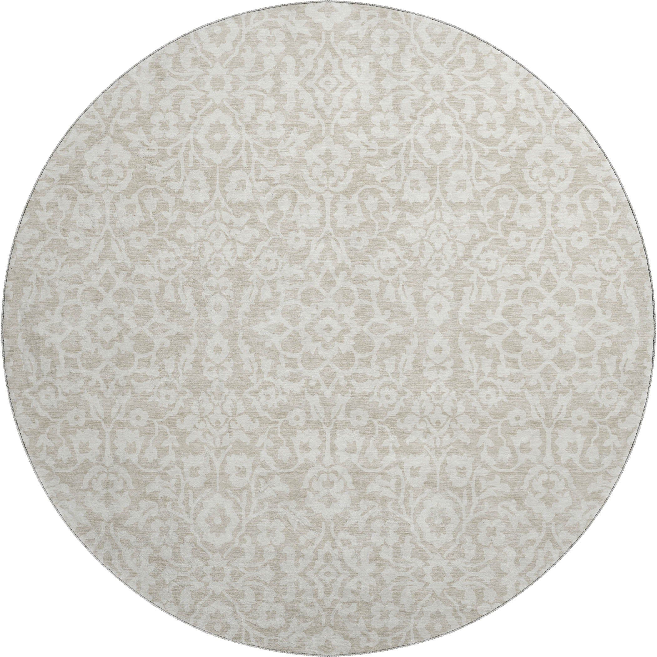 Sintra Machine Washable Traditional Beige Brown Rug 8' x 8' #shape_Round