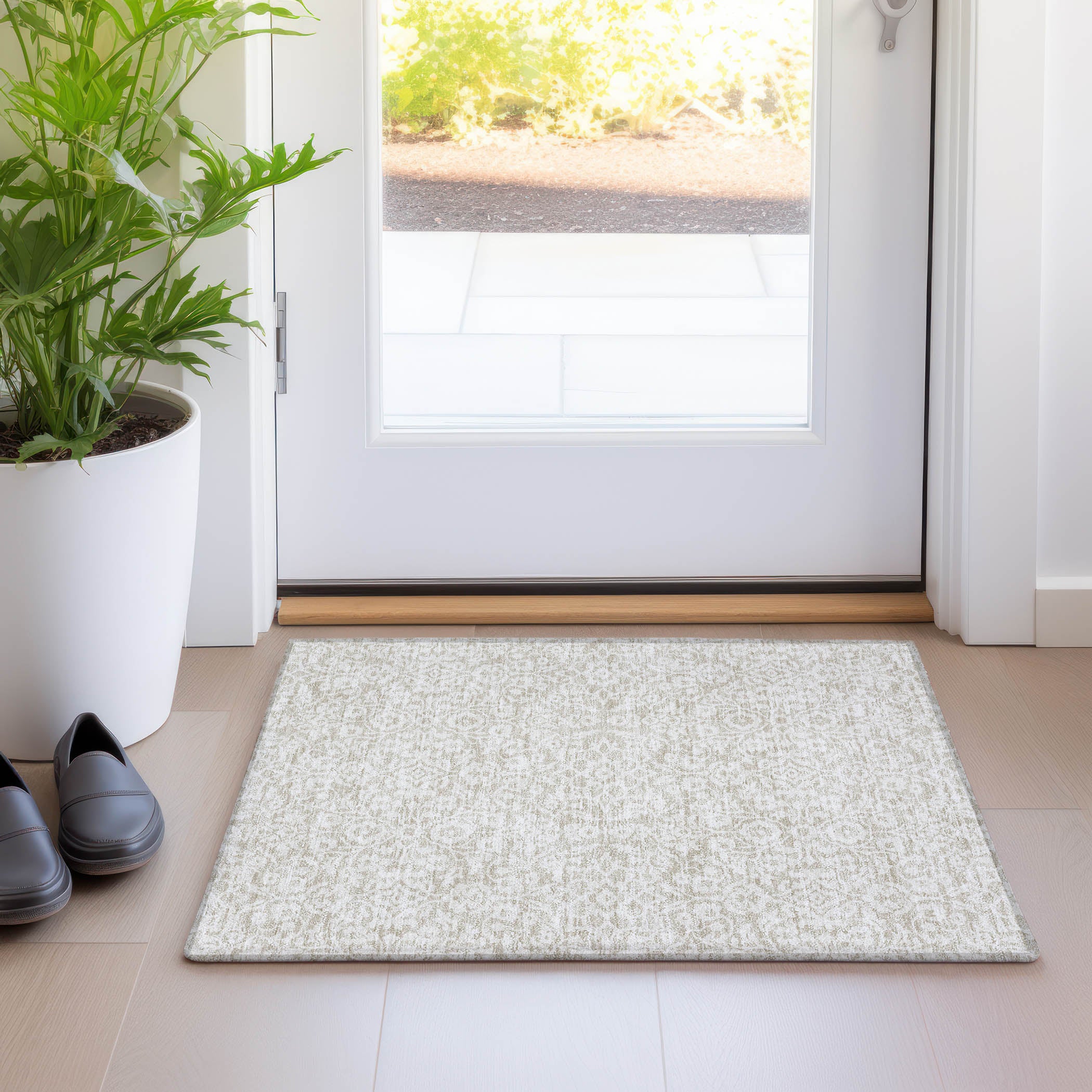 Sintra Machine Washable Traditional Beige Brown Rug 1'8" x 2'6" #shape_Rectangle