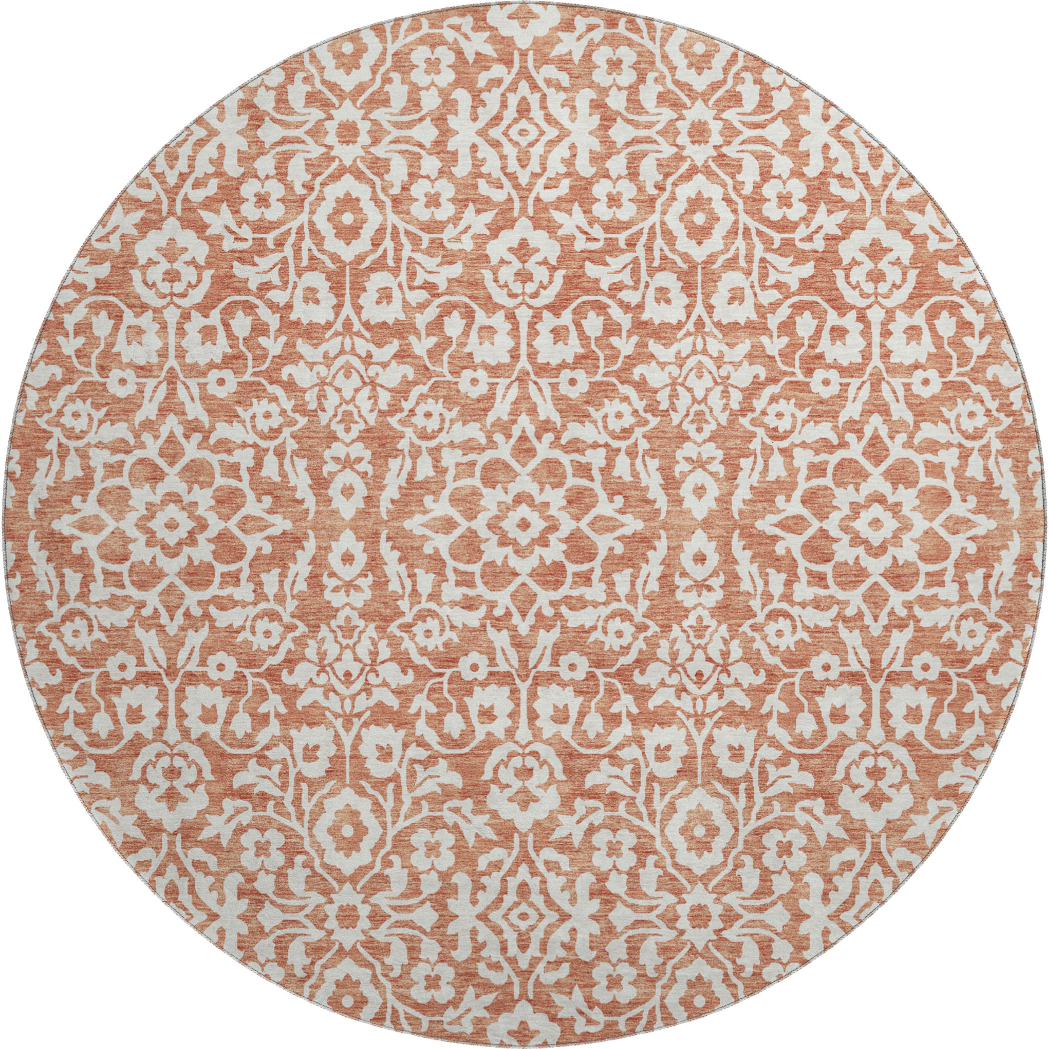 Sintra Machine Washable Traditional Coral Orange Rug 8' x 8' #shape_Round