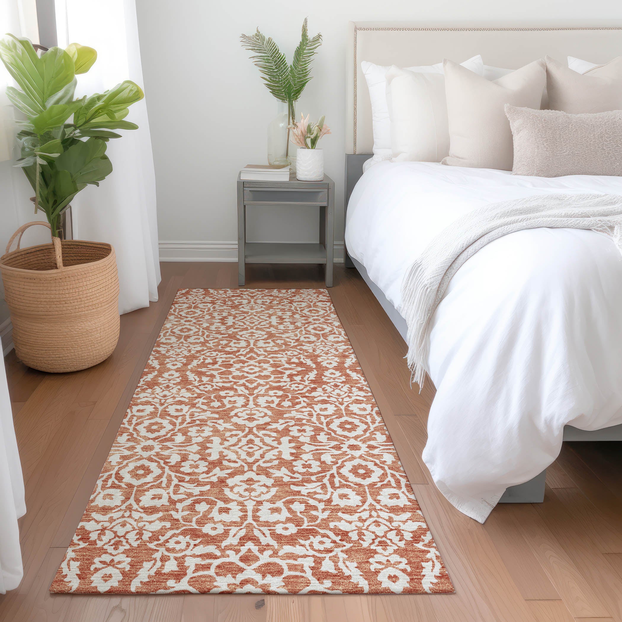 Sintra Machine Washable Traditional Coral Orange Rug 2'3" x 7'6" #shape_Runner
