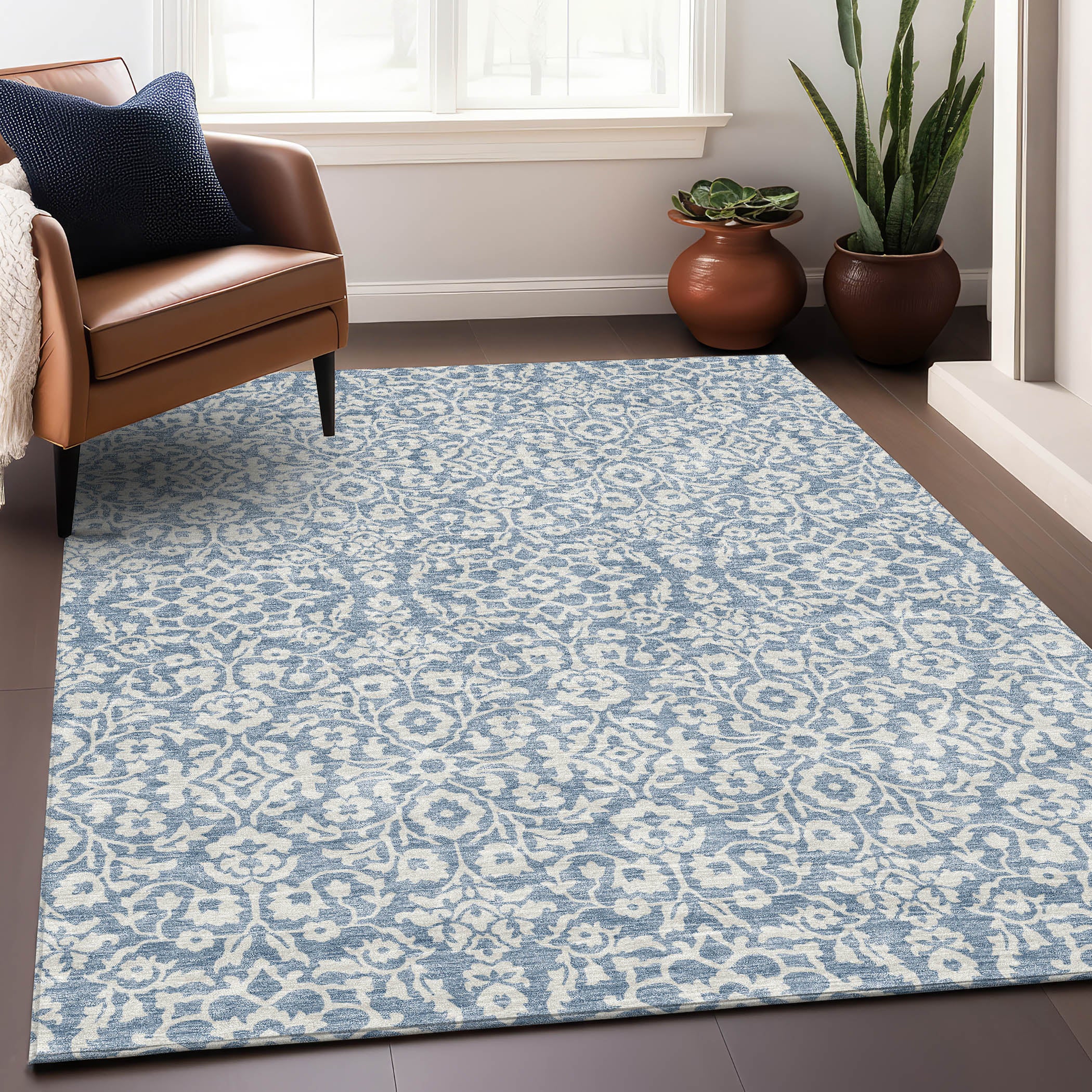 Sintra Machine Washable Traditional Denim Blue Rug 2'6" x 3'10" #shape_Rectangle