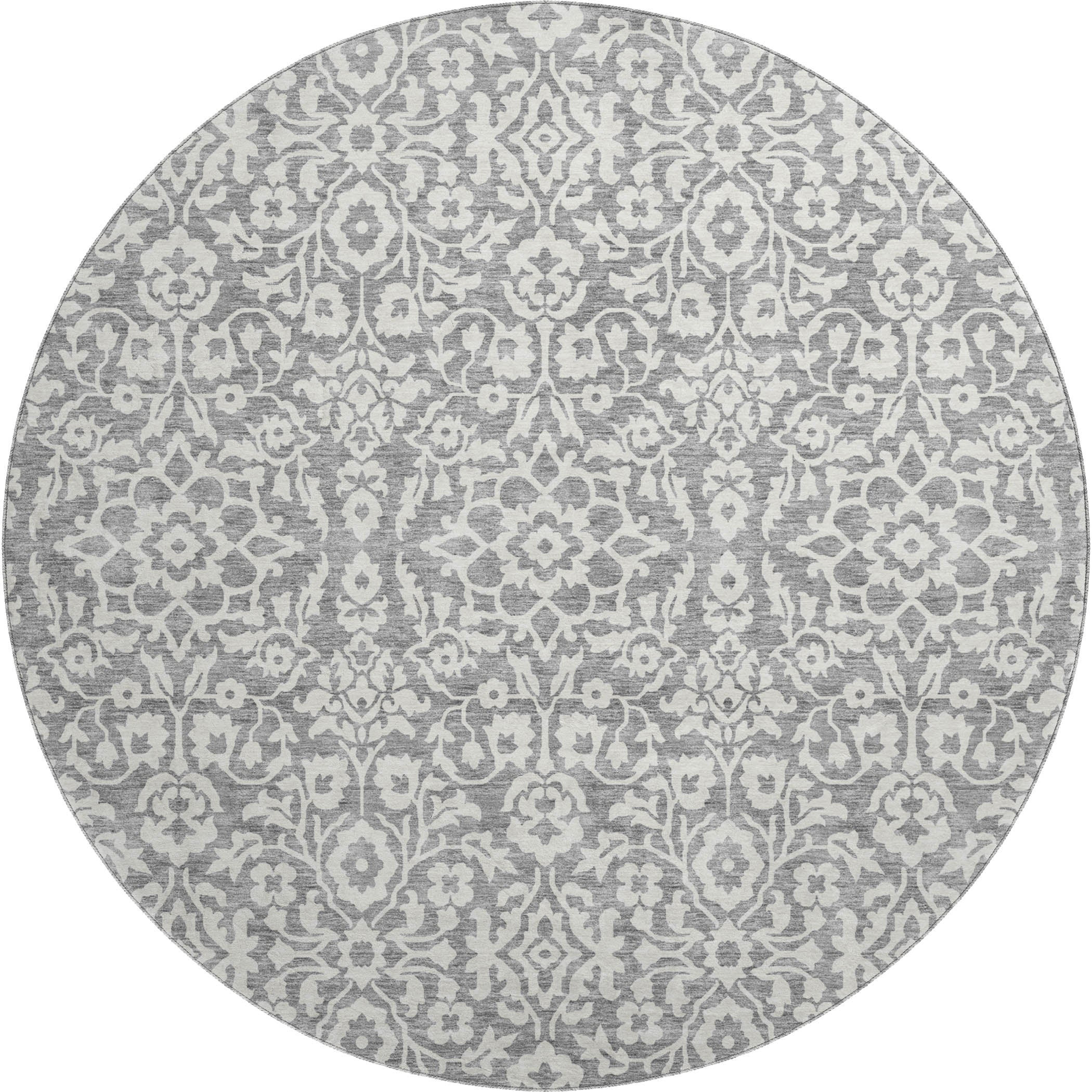 Sintra Machine Washable Traditional Gray Rug 8' x 8' #shape_Round