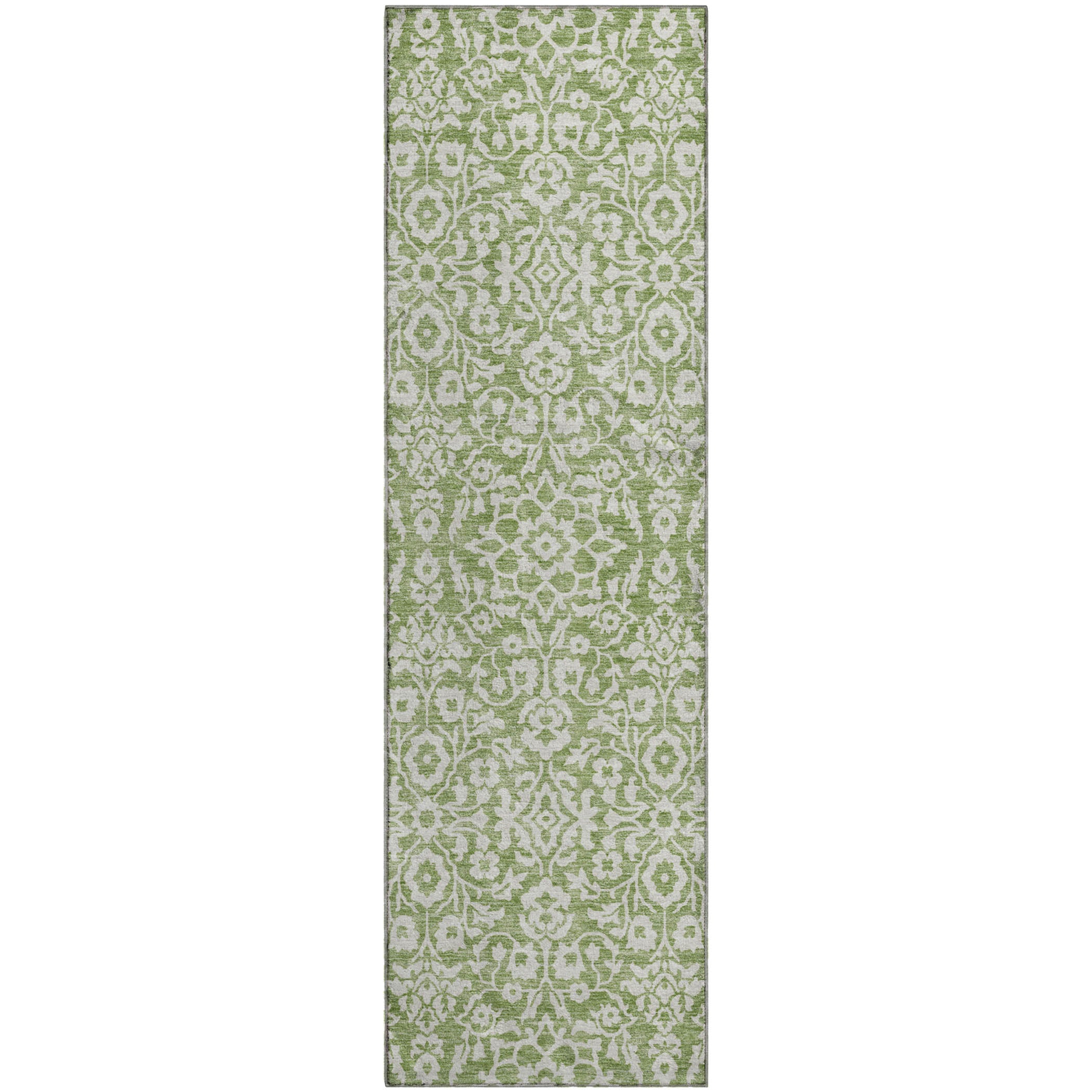 Sintra Machine Washable Traditional Green Rug 2'3" x 7'6" #shape_Runner