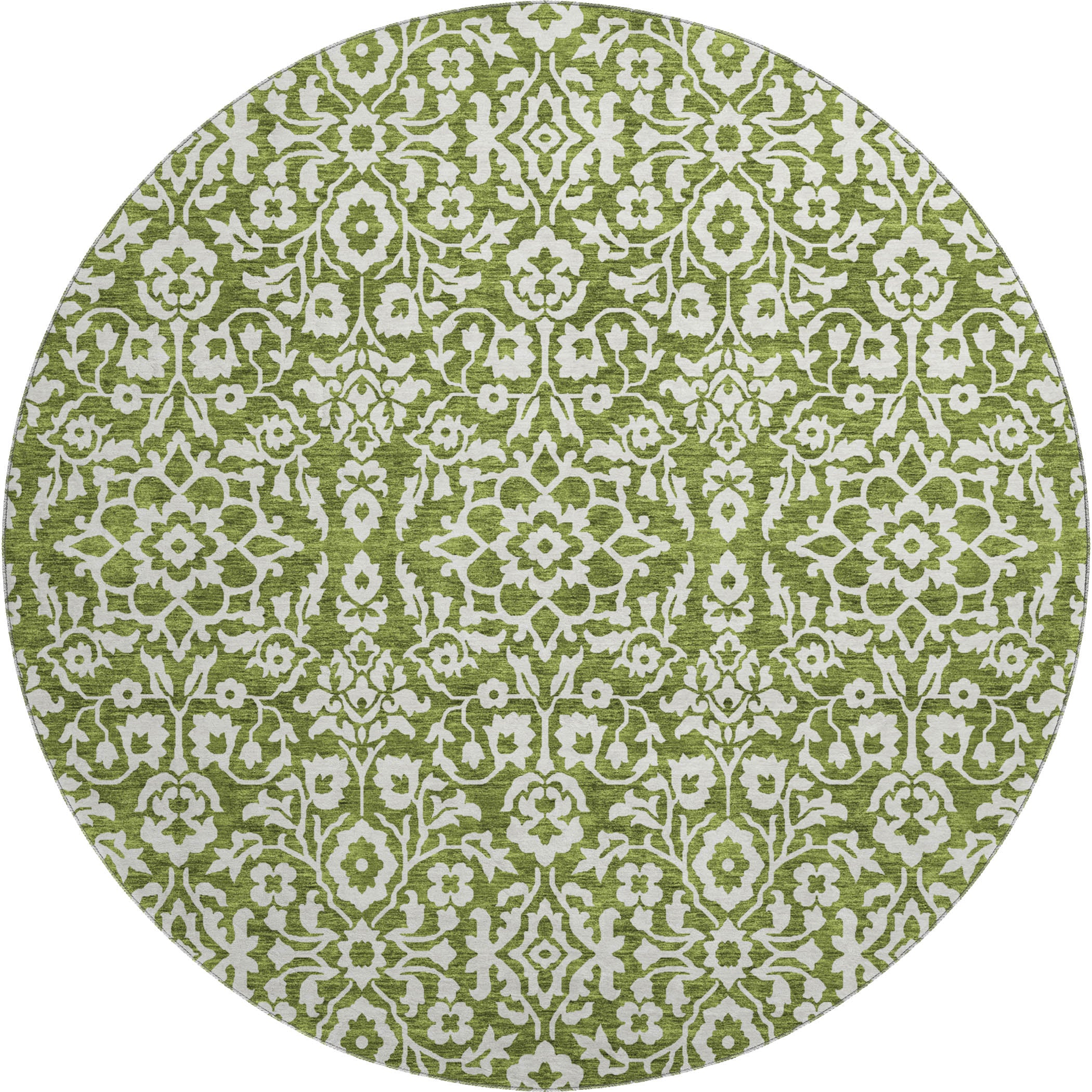 Sintra Machine Washable Traditional Olive Green Rug 8' x 8' #shape_Round