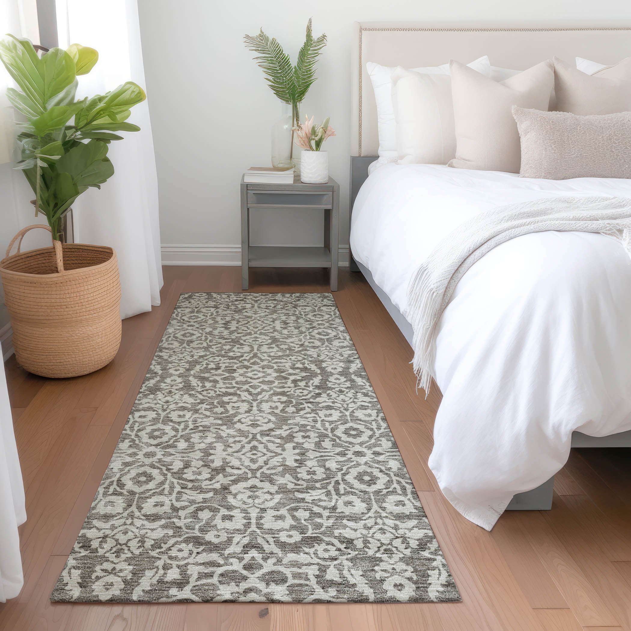 Sintra Machine Washable Traditional Taupe Brown Rug 2'3" x 7'6" #shape_Runner