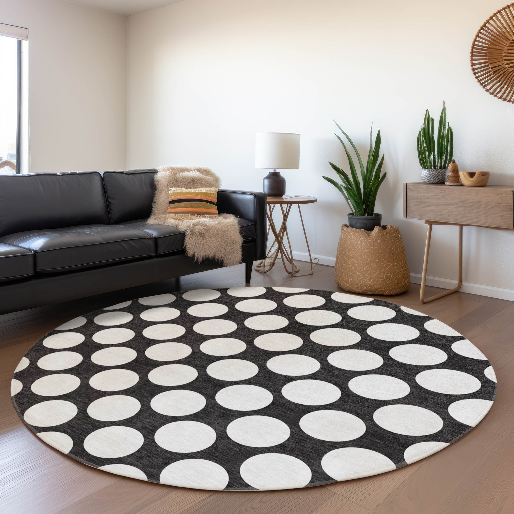 Zanzibar Machine Washable Transitional Black Rug 8' x 8' #shape_Round