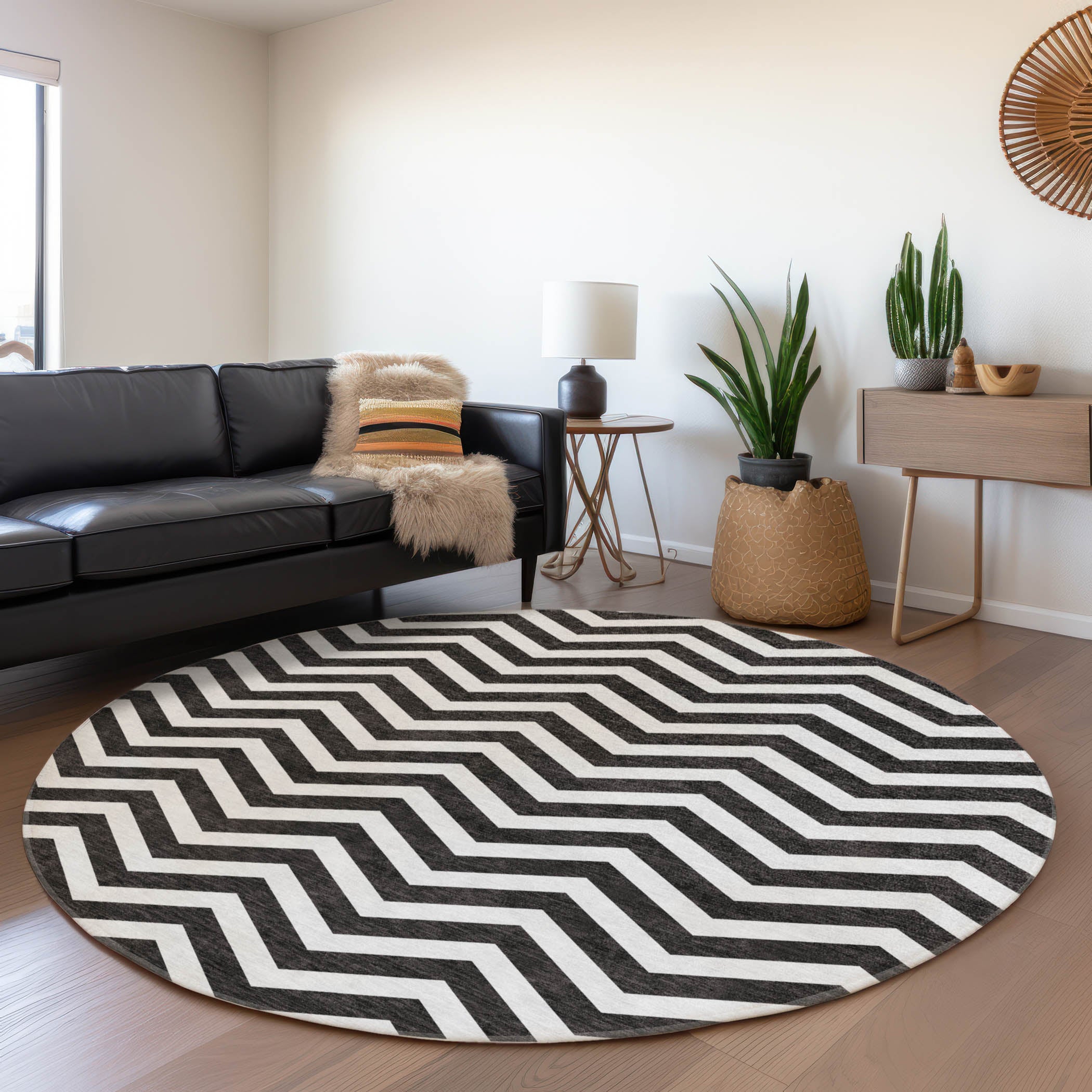 Sarajevo Machine Washable Transitional Black Rug 8' x 8' #shape_Round