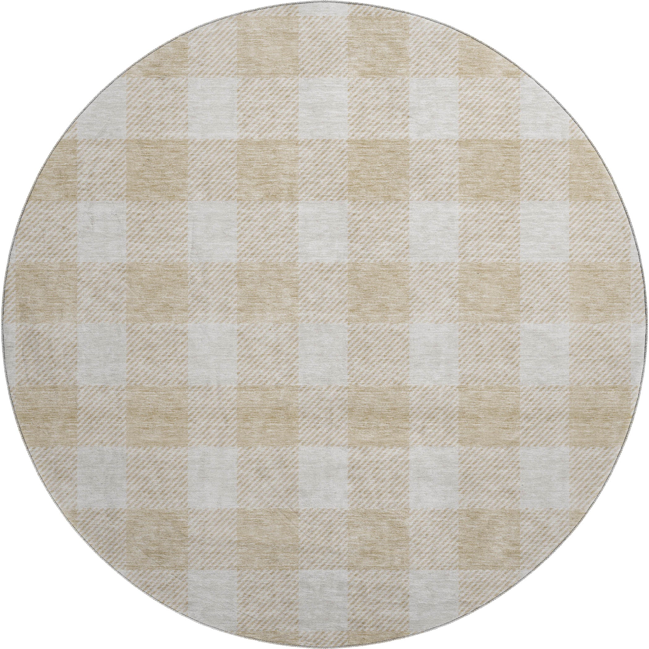 Kyoto Machine Washable Transitional Beige Brown Rug 8' x 8' #shape_Round