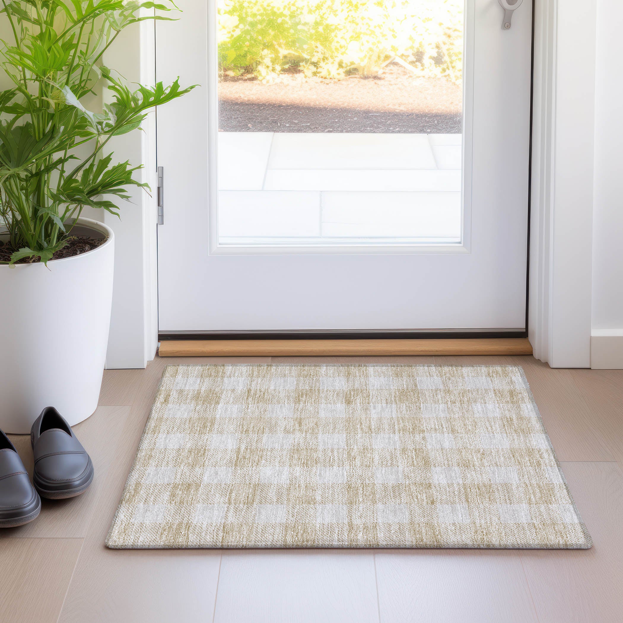 Kyoto Machine Washable Transitional Beige Brown Rug 1'8" x 2'6" #shape_Rectangle