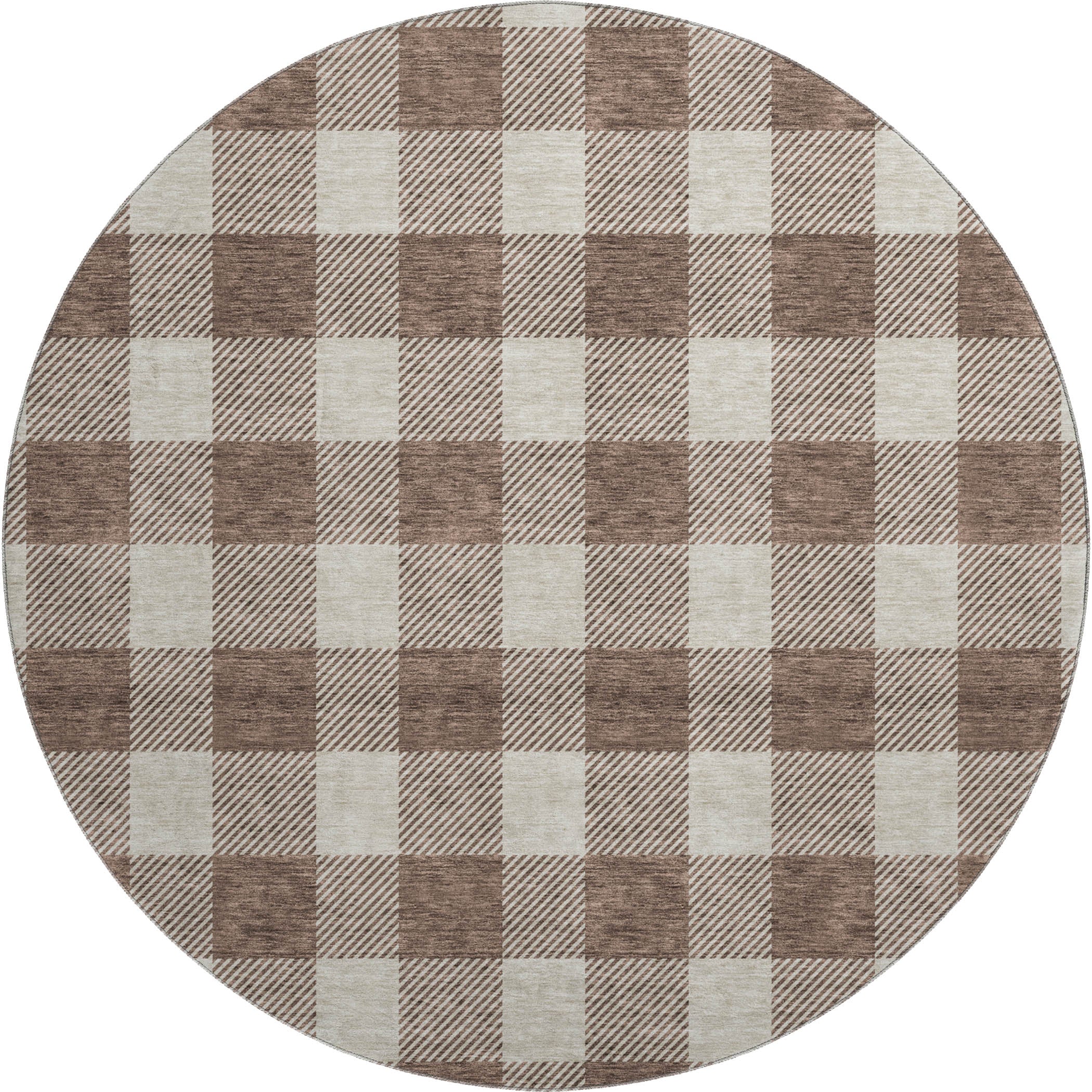 Kyoto Machine Washable Transitional Brown Rug 8' x 8' #shape_Round