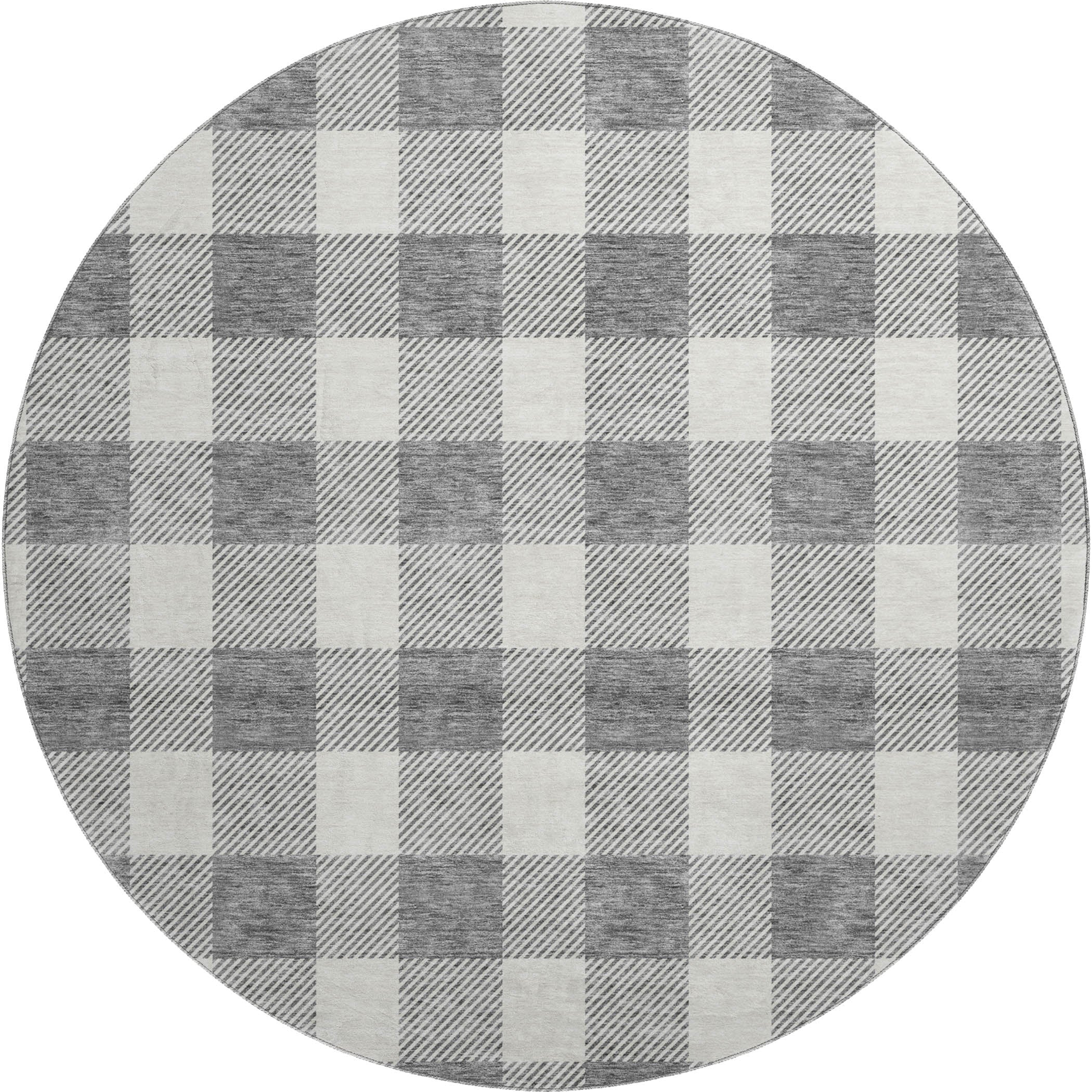 Kyoto Machine Washable Transitional Gray Rug 8' x 8' #shape_Round