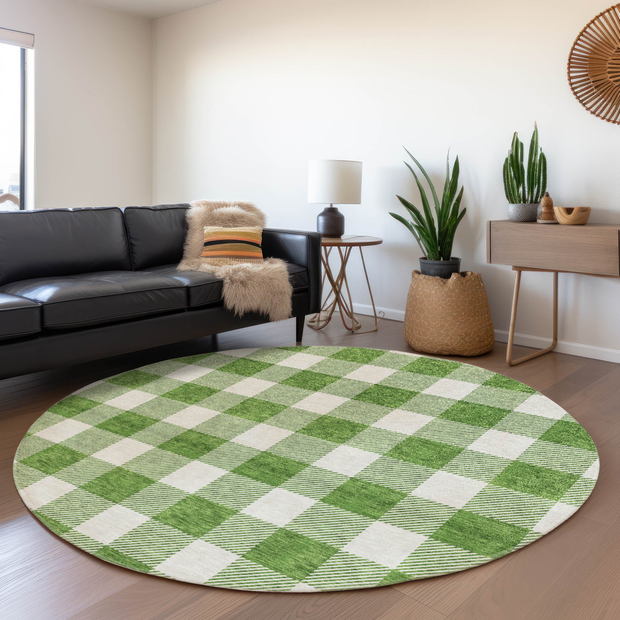 Kyoto Machine Washable Transitional Green Rug 8' x 8' #shape_Round