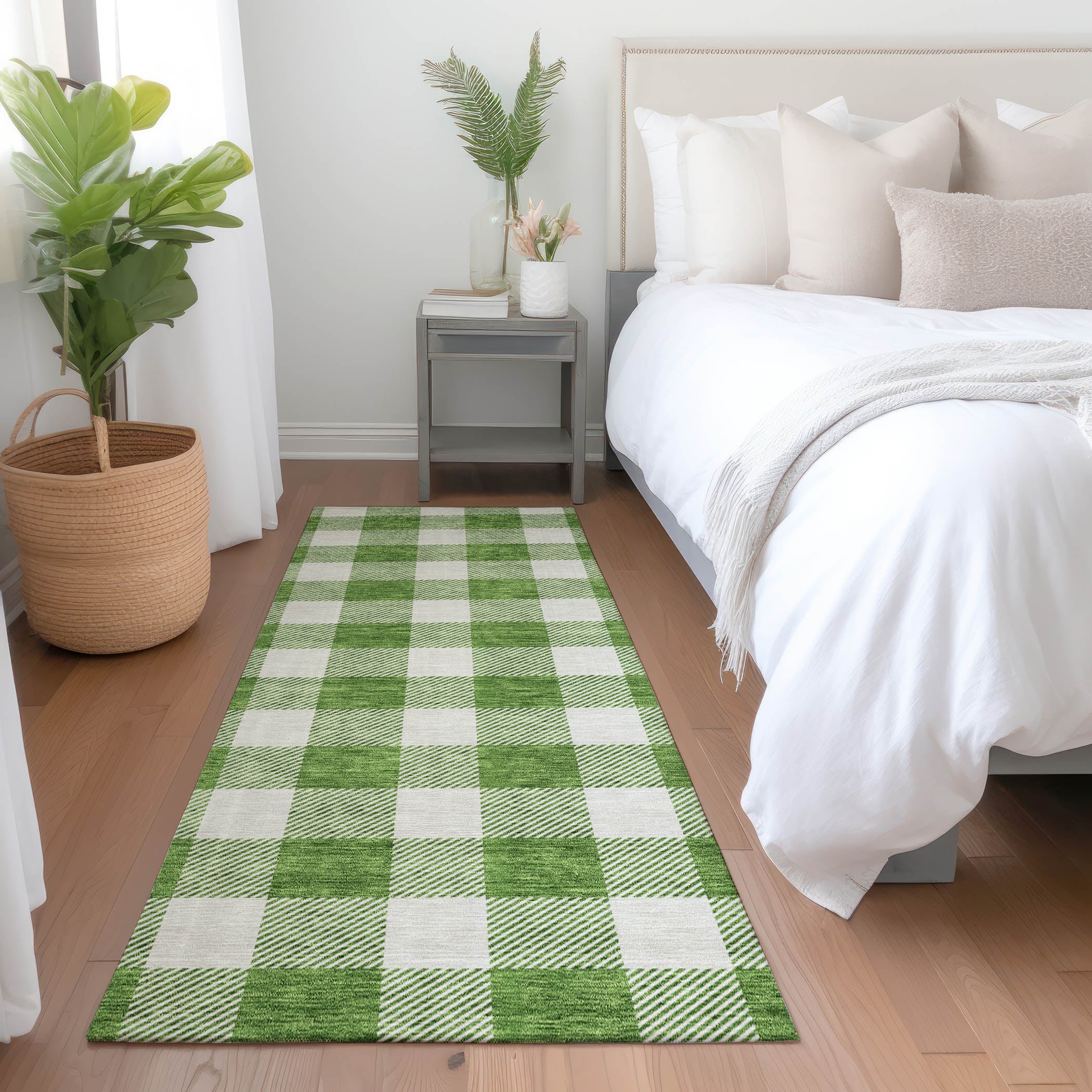 Kyoto Machine Washable Transitional Green Rug 2'3" x 7'6" #shape_Runner