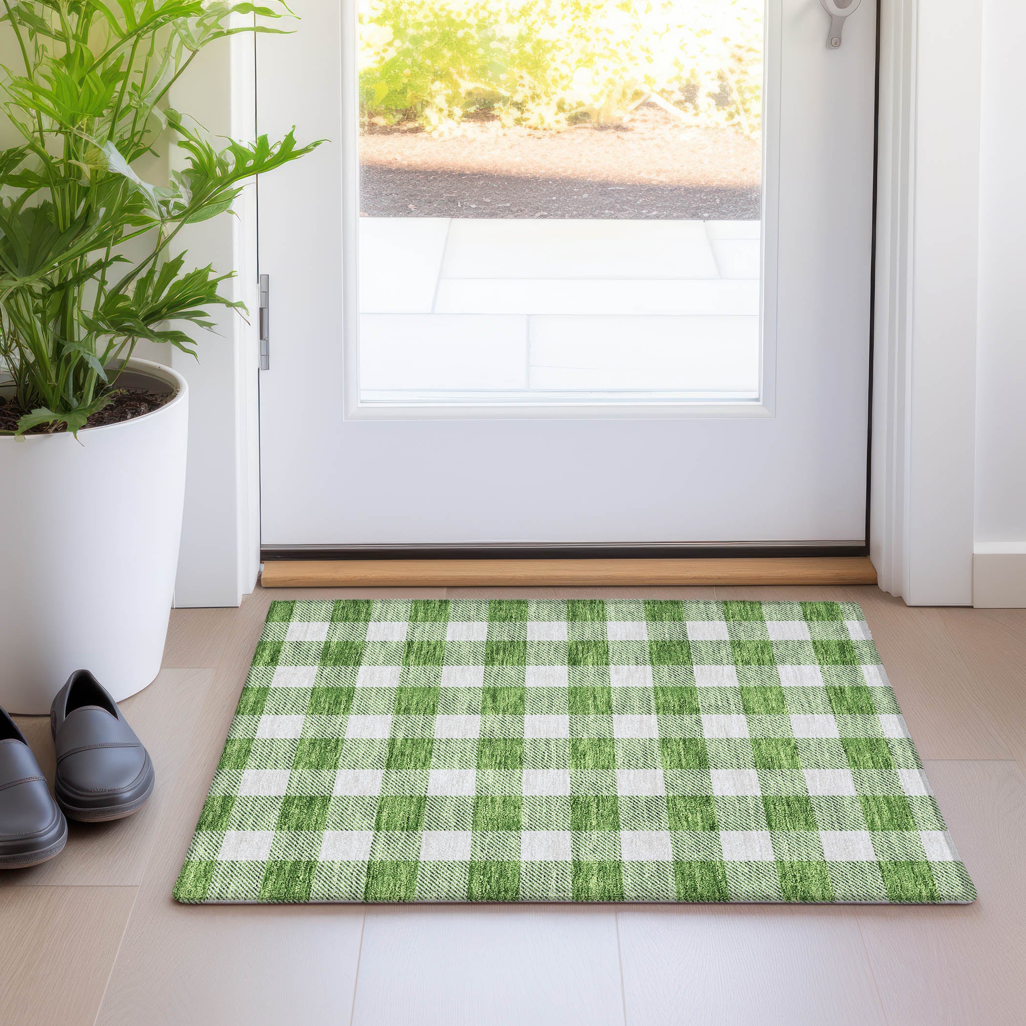 Kyoto Machine Washable Transitional Green Rug 1'8" x 2'6" #shape_Rectangle