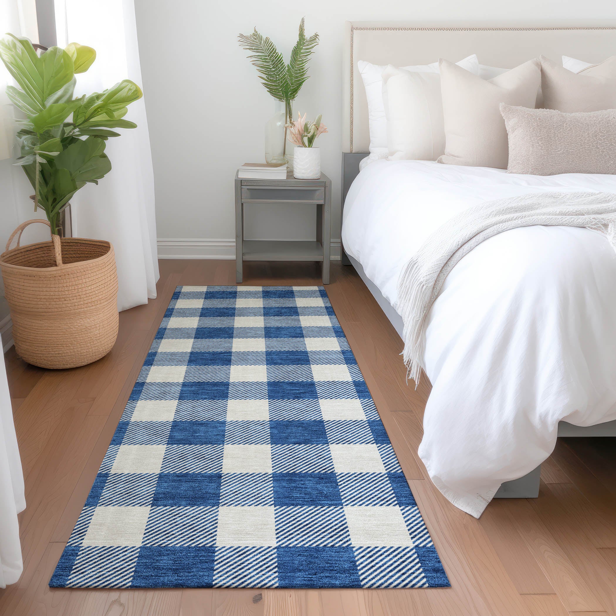 Kyoto Machine Washable Transitional Navy Blue Rug 2'3" x 7'6" #shape_Runner