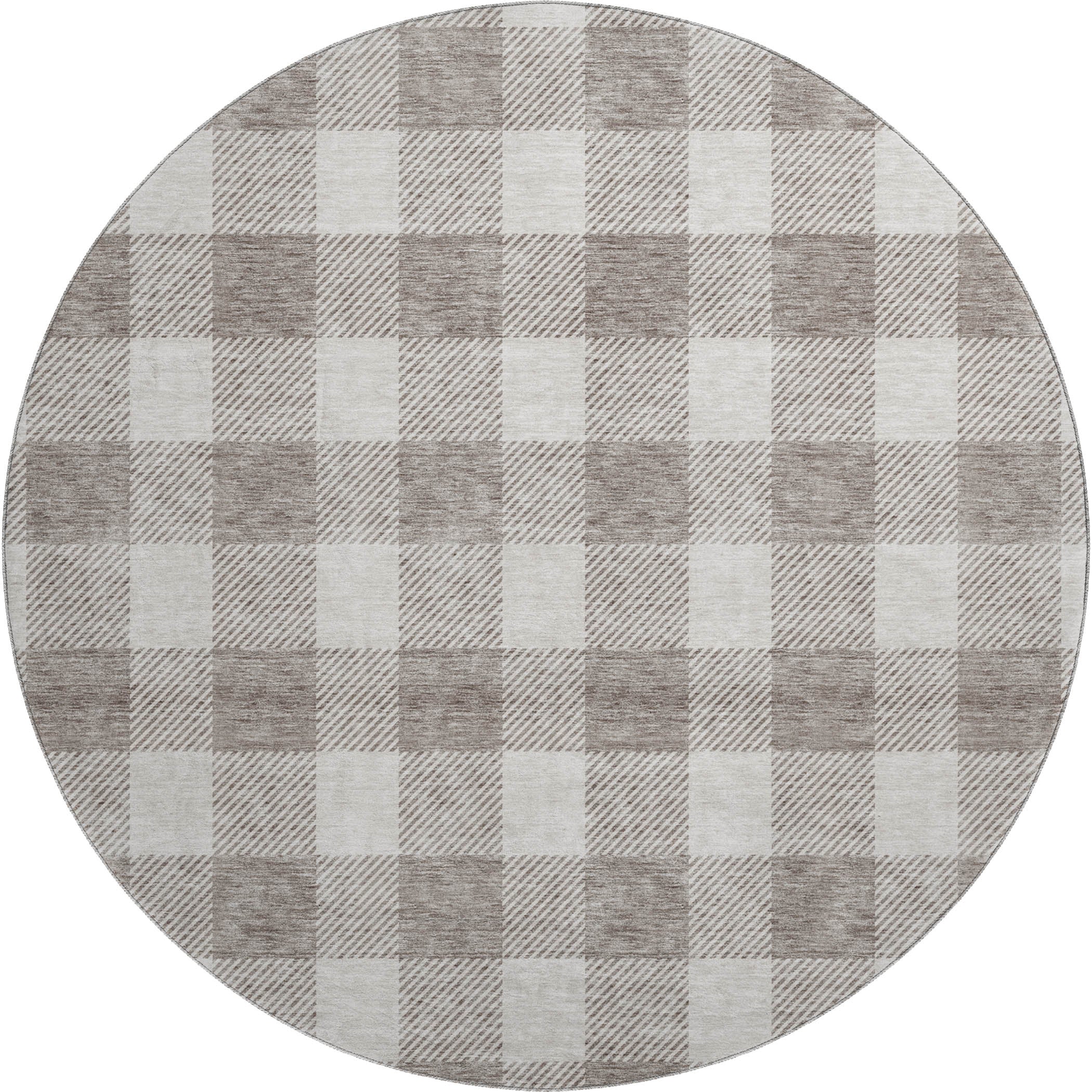 Kyoto Machine Washable Transitional Taupe Brown Rug 8' x 8' #shape_Round