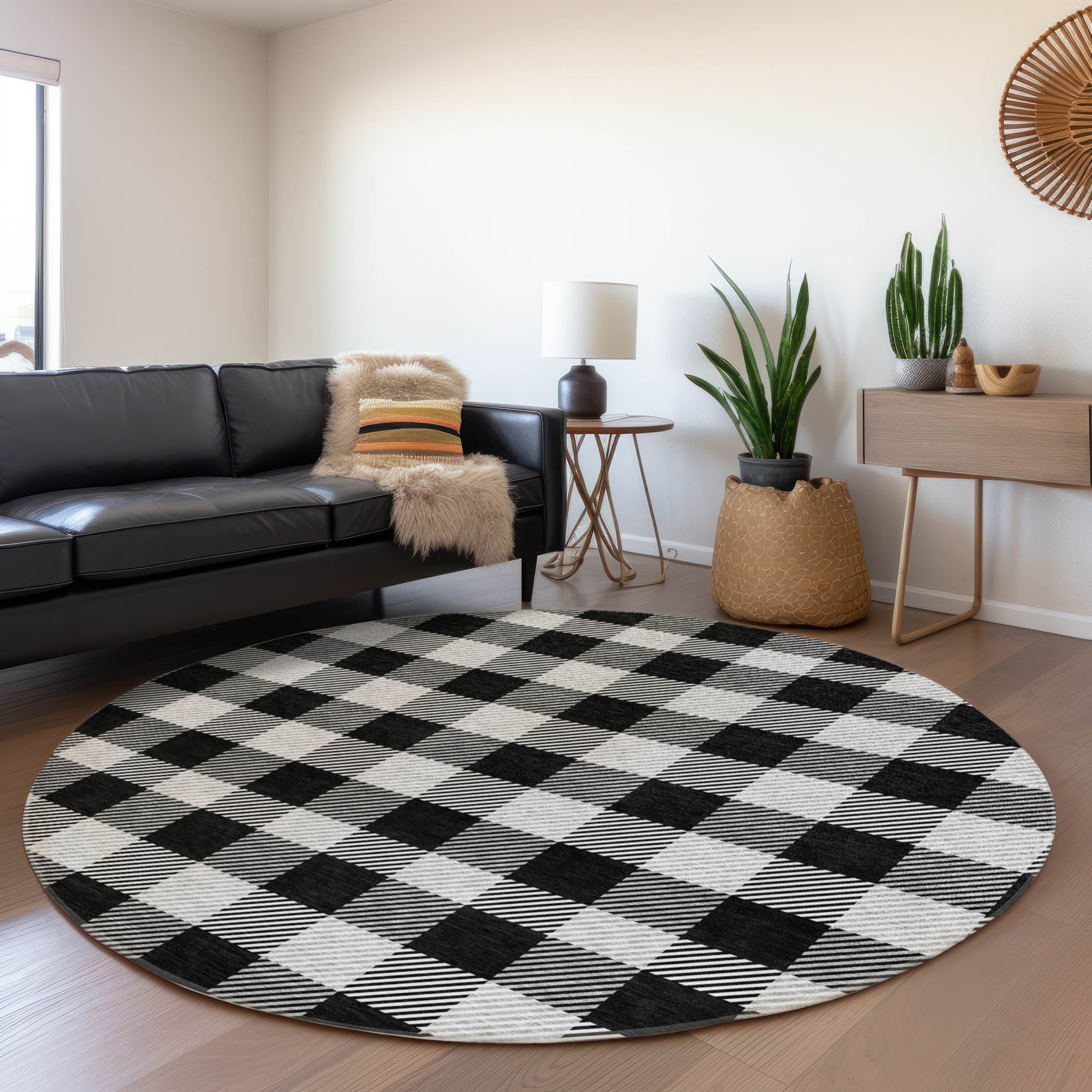 Bruges Machine Washable Transitional Black Rug 8' x 8' #shape_Round