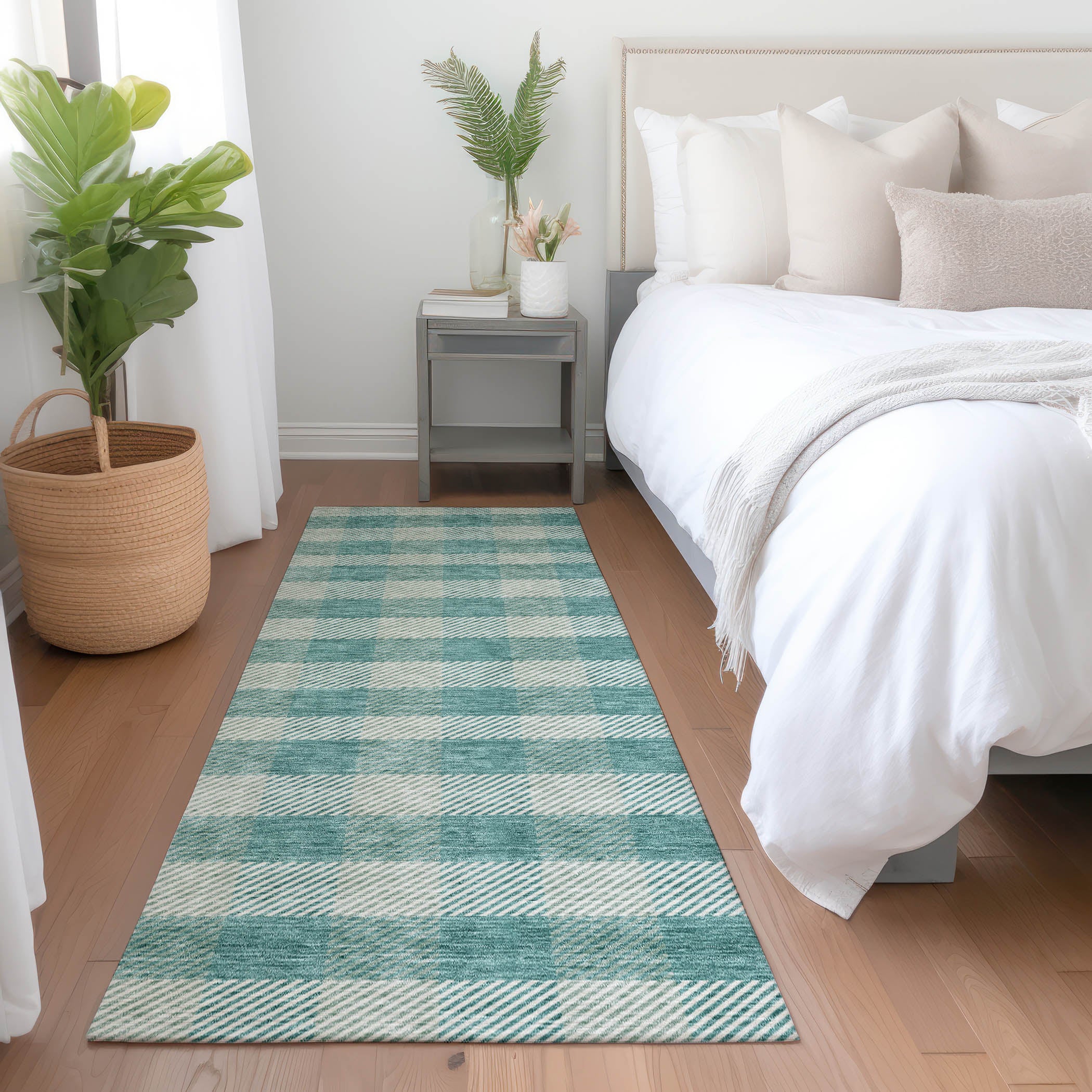Bruges Machine Washable Transitional Teal Rug 2'3" x 7'6" #shape_Runner