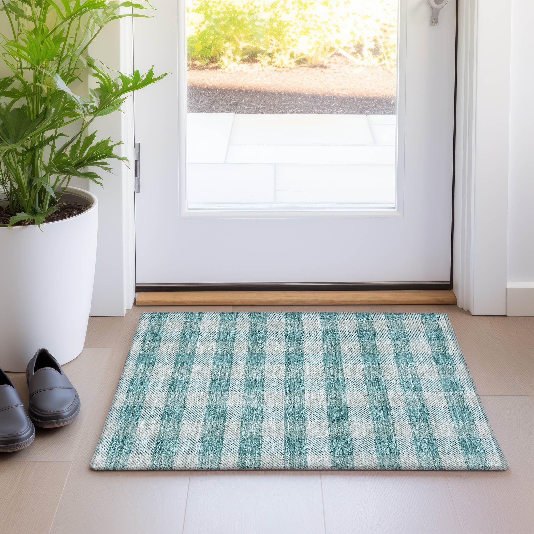Bruges Machine Washable Transitional Teal Rug 1'8" x 2'6" #shape_Rectangle