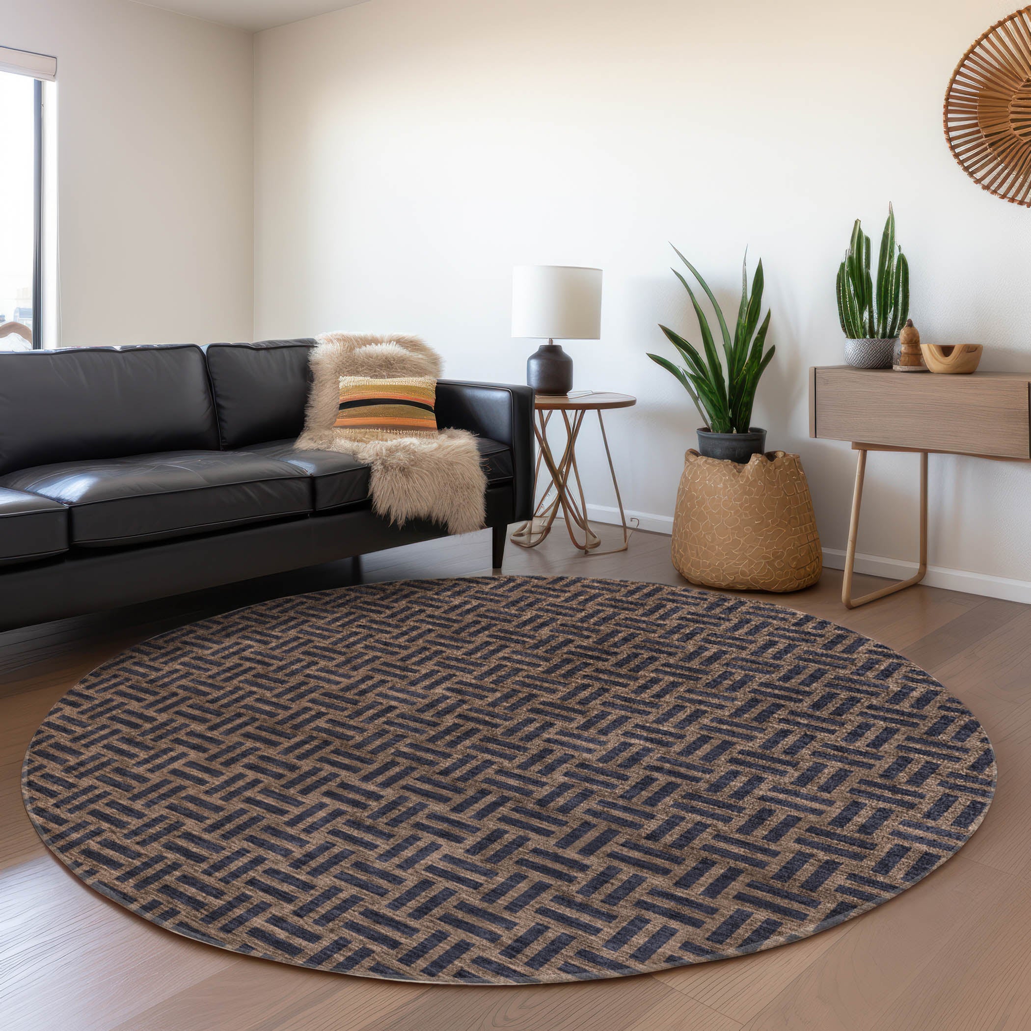 Bergen Machine Washable Transitional Chocolate Brown Rug 8' x 8' #shape_Round