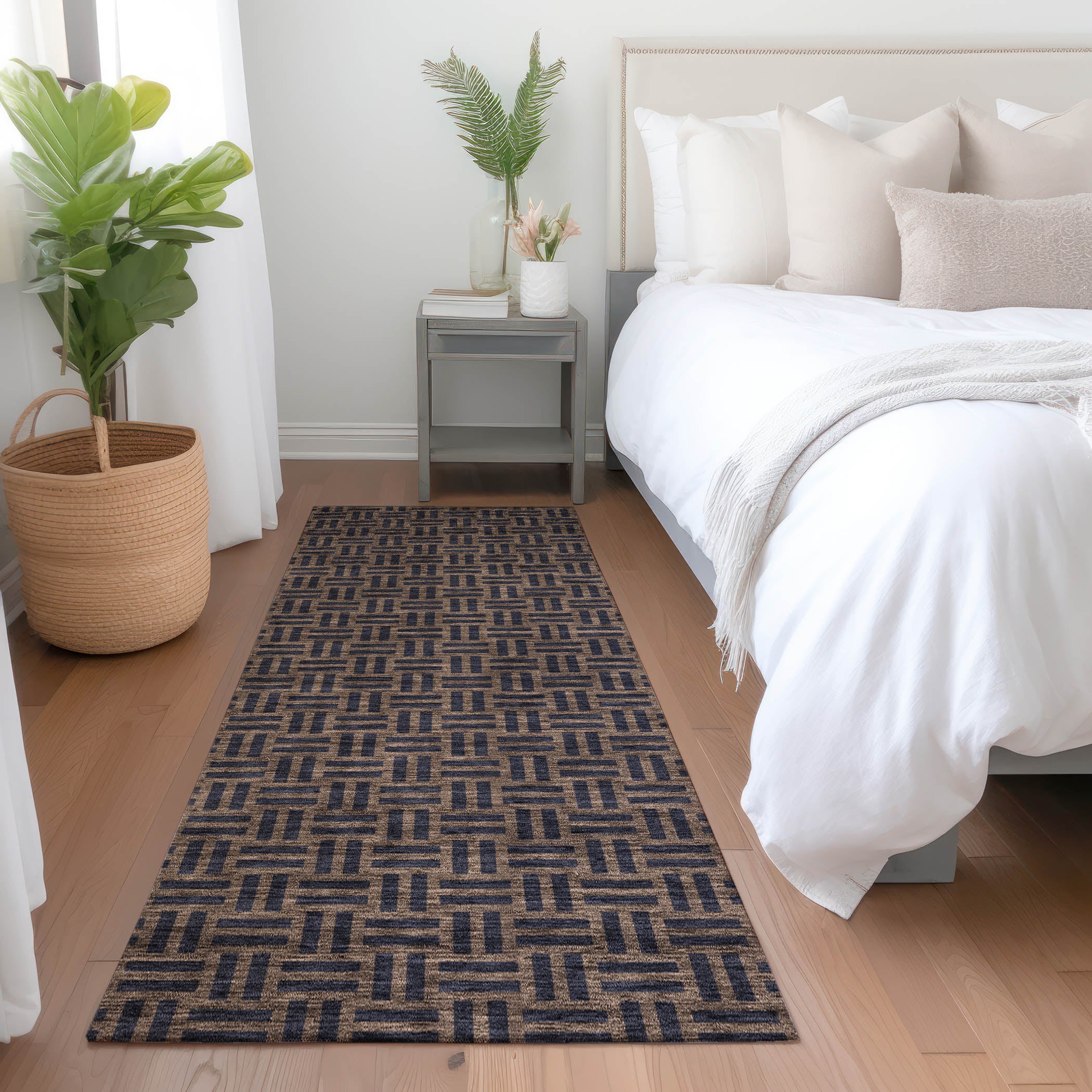 Bergen Machine Washable Transitional Chocolate Brown Rug 2'3" x 7'6" #shape_Runner