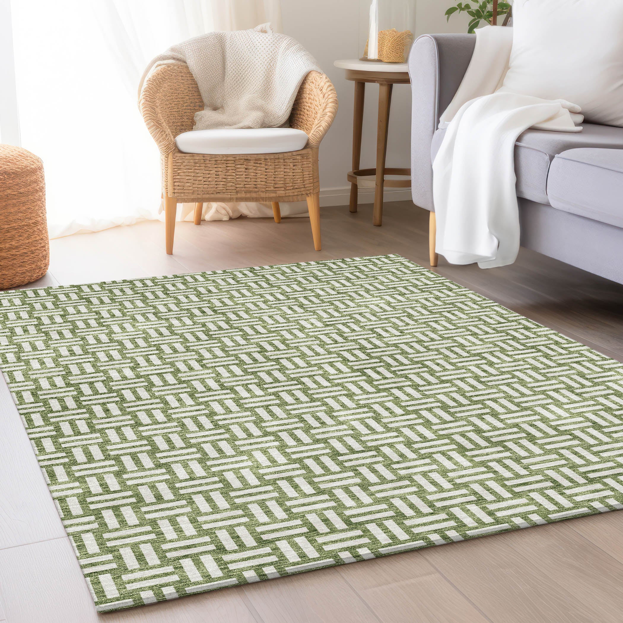Bergen Machine Washable Transitional Green Rug 2'6" x 3'10" #shape_Rectangle