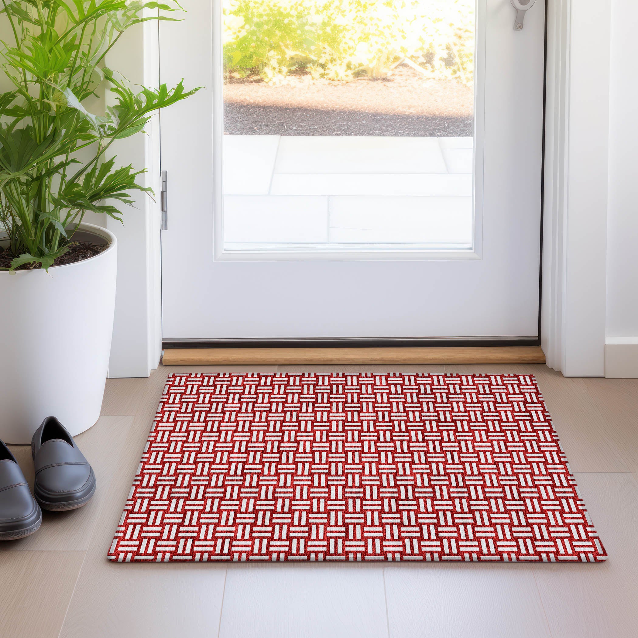Bergen Machine Washable Transitional Red Rug 1'8" x 2'6" #shape_Rectangle