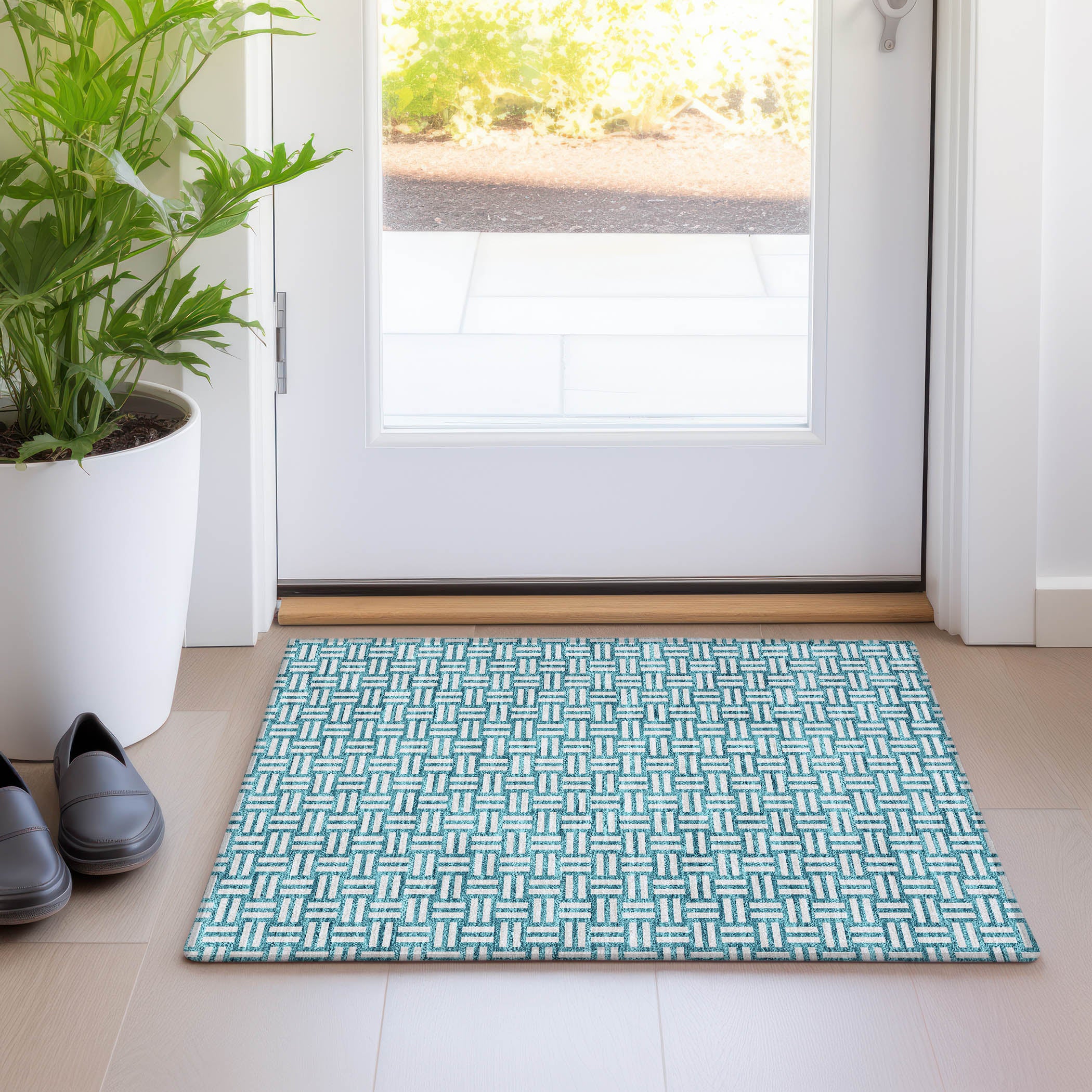 Bergen Machine Washable Transitional Teal Rug 1'8" x 2'6" #shape_Rectangle