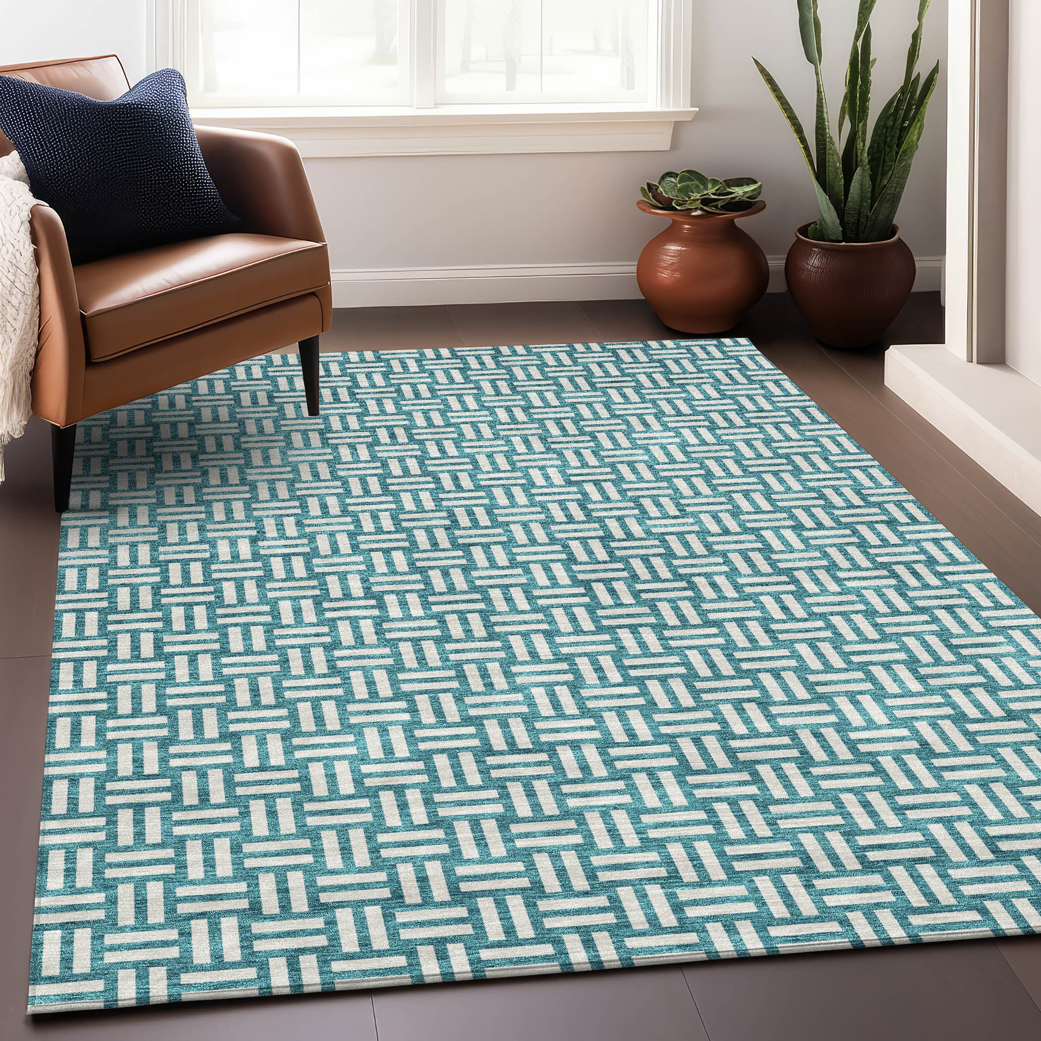 Bergen Machine Washable Transitional Teal Rug 2'6" x 3'10" #shape_Rectangle