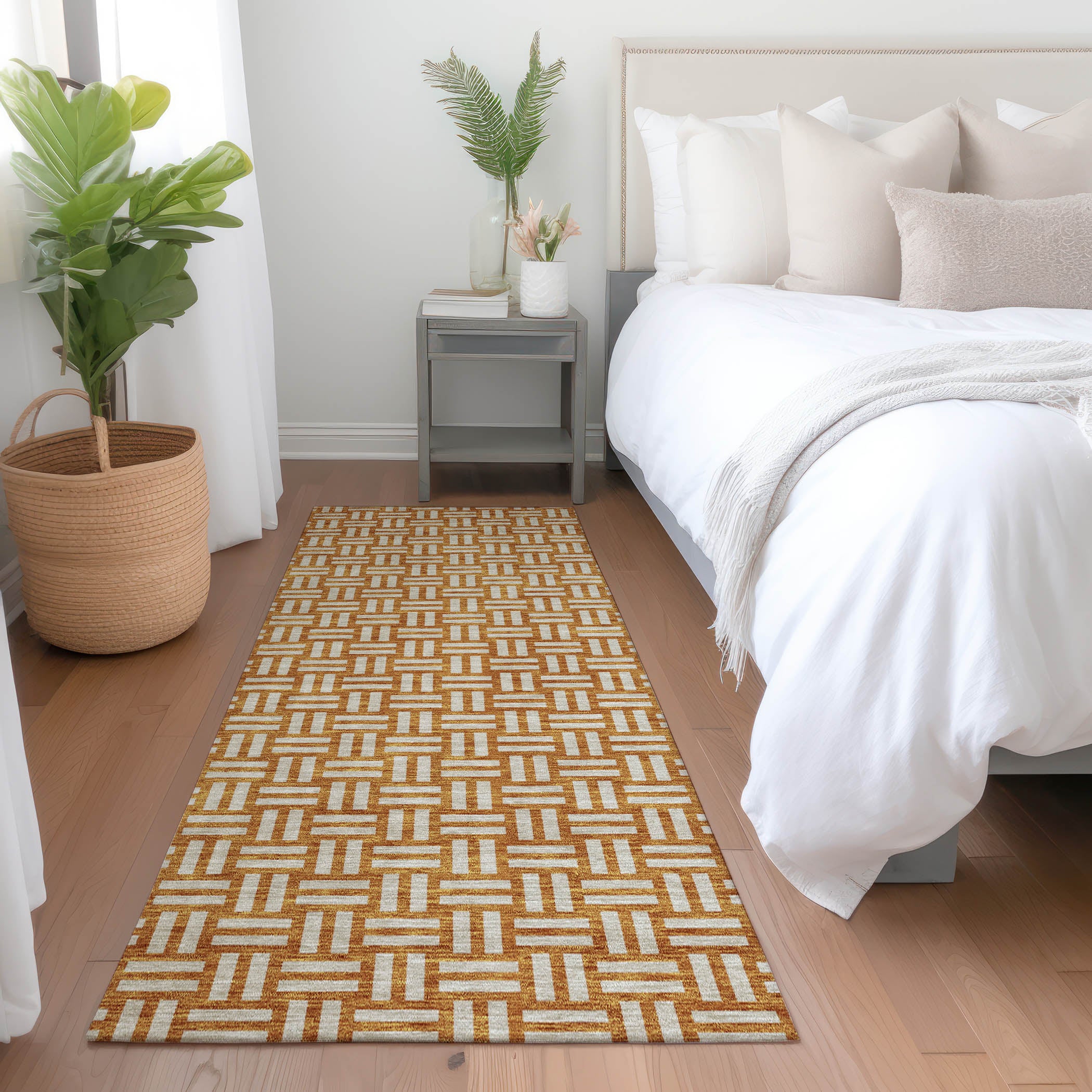 Bergen Machine Washable Transitional Terracotta Orange Rug 2'3" x 7'6" #shape_Runner