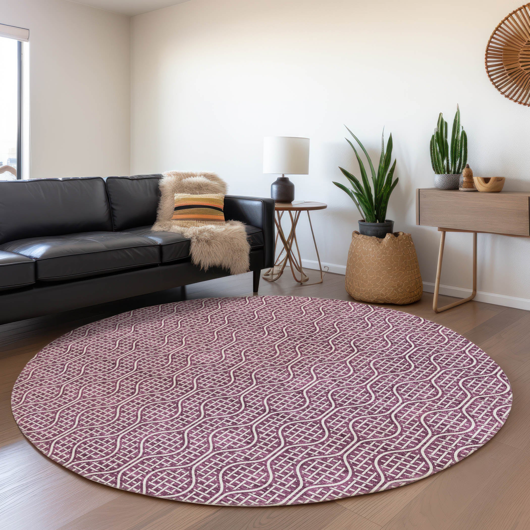 Bruges Machine Washable Transitional Eggplant Purple Rug 8' x 8' #shape_Round