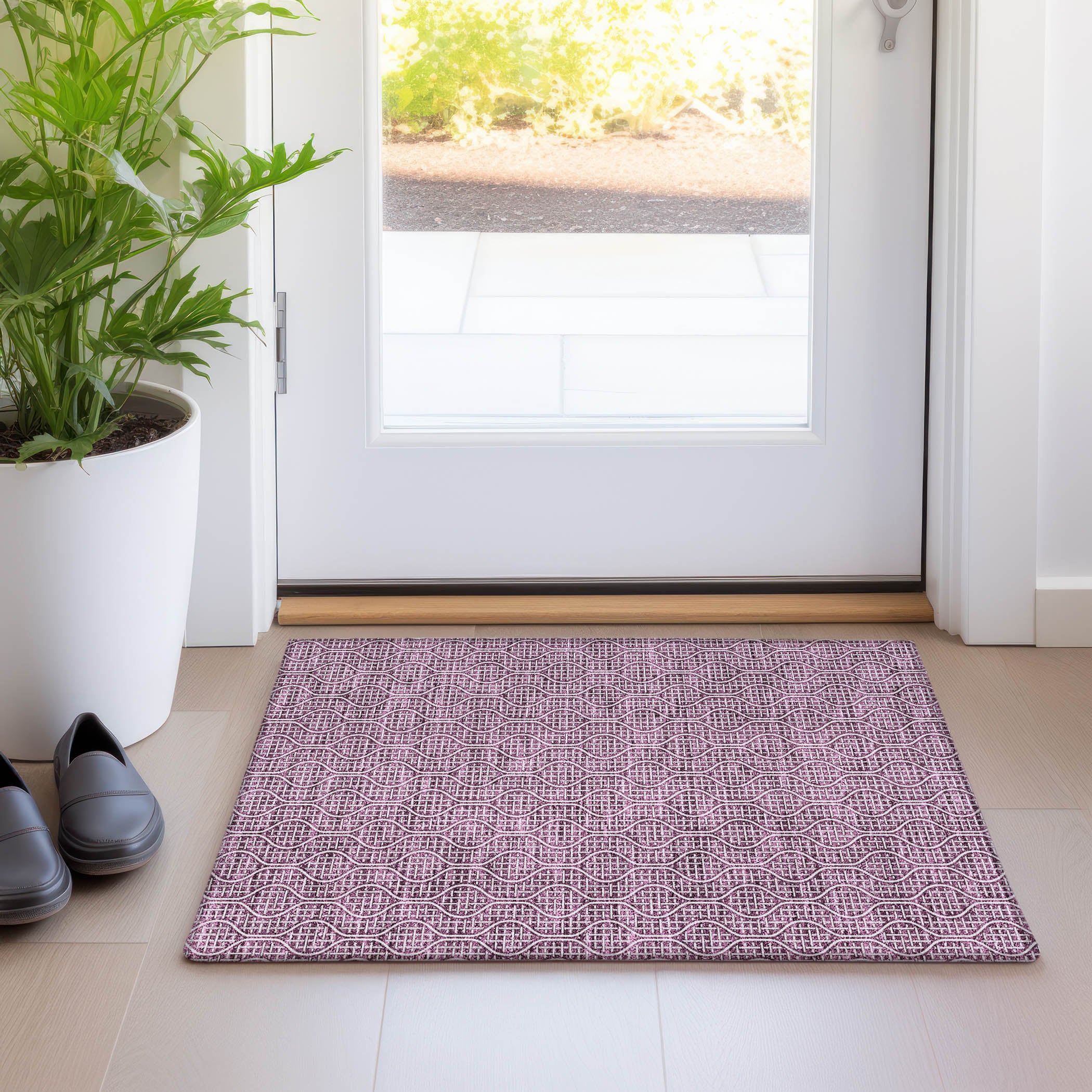 Bruges Machine Washable Transitional Eggplant Purple Rug 1'8" x 2'6" #shape_Rectangle