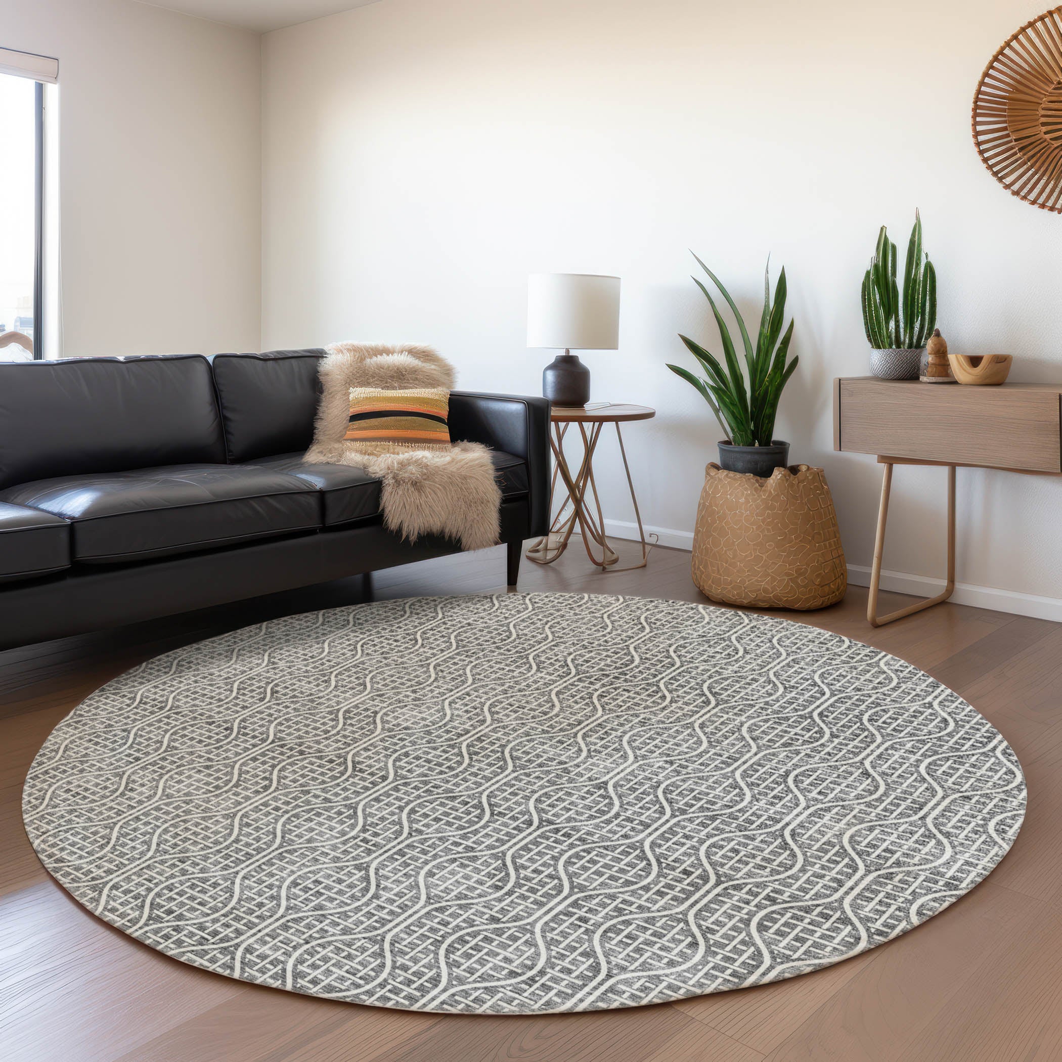Bruges Machine Washable Transitional Gray Rug 8' x 8' #shape_Round