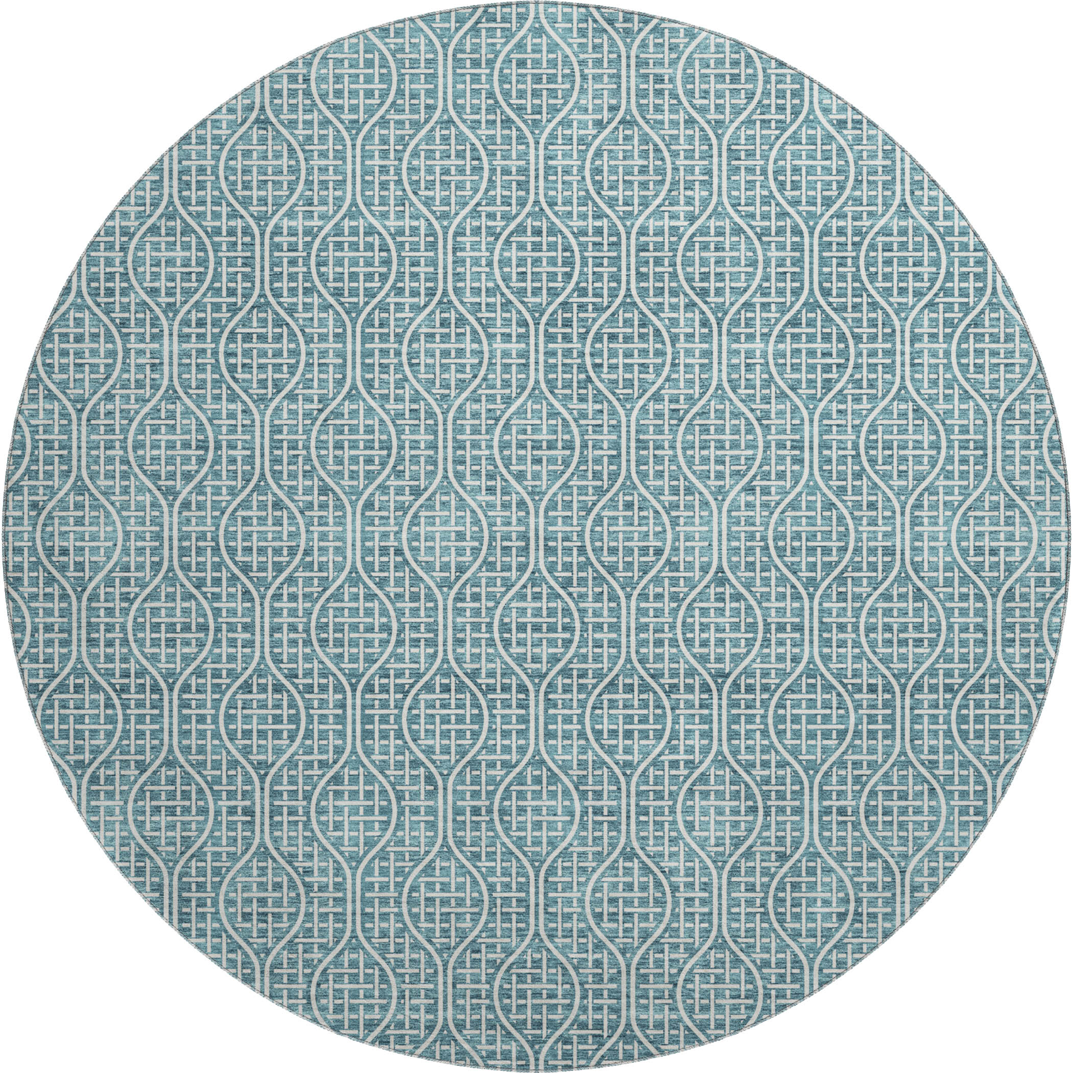 Bruges Machine Washable Transitional Teal Rug 8' x 8' #shape_Round