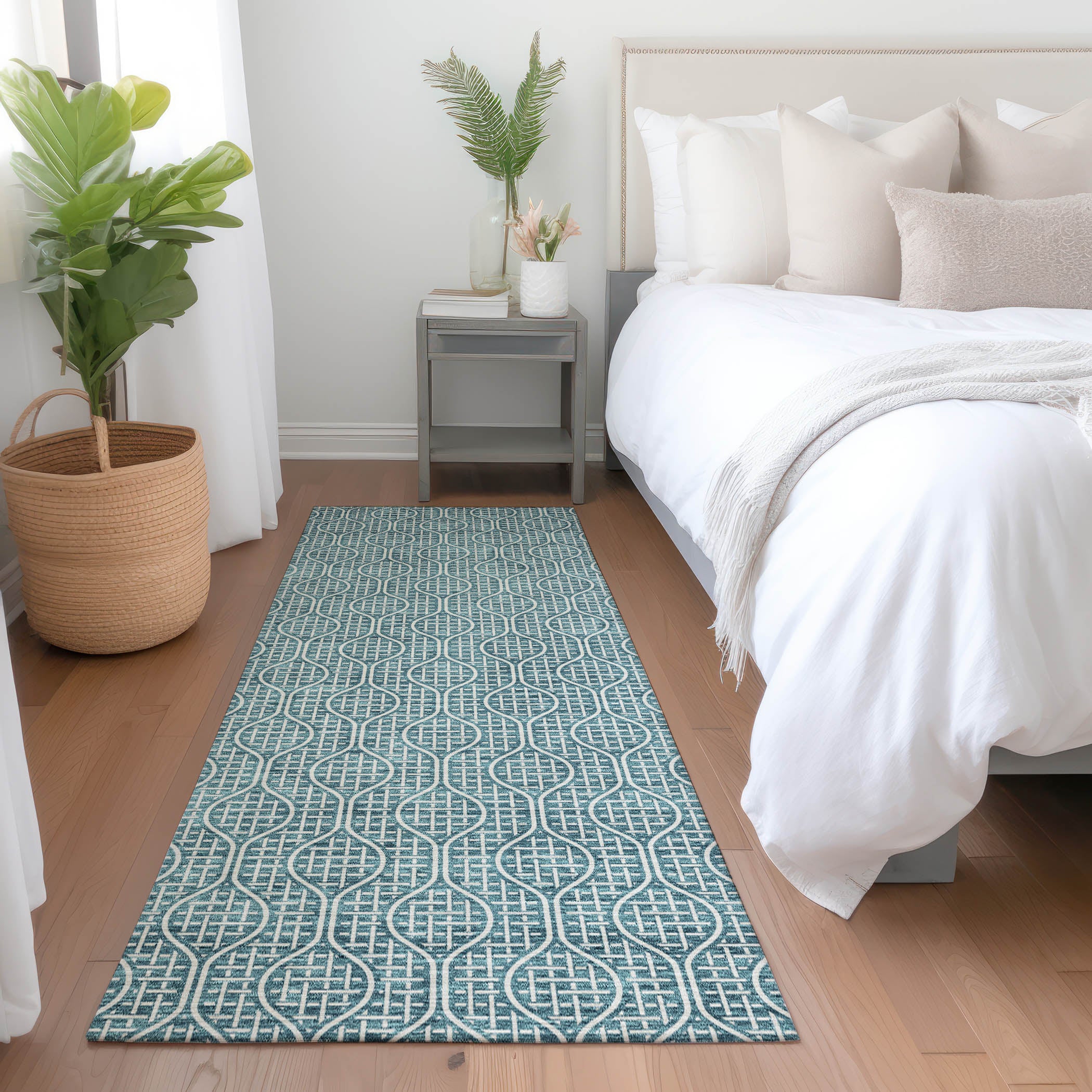 Bruges Machine Washable Transitional Teal Rug 2'3" x 7'6" #shape_Runner