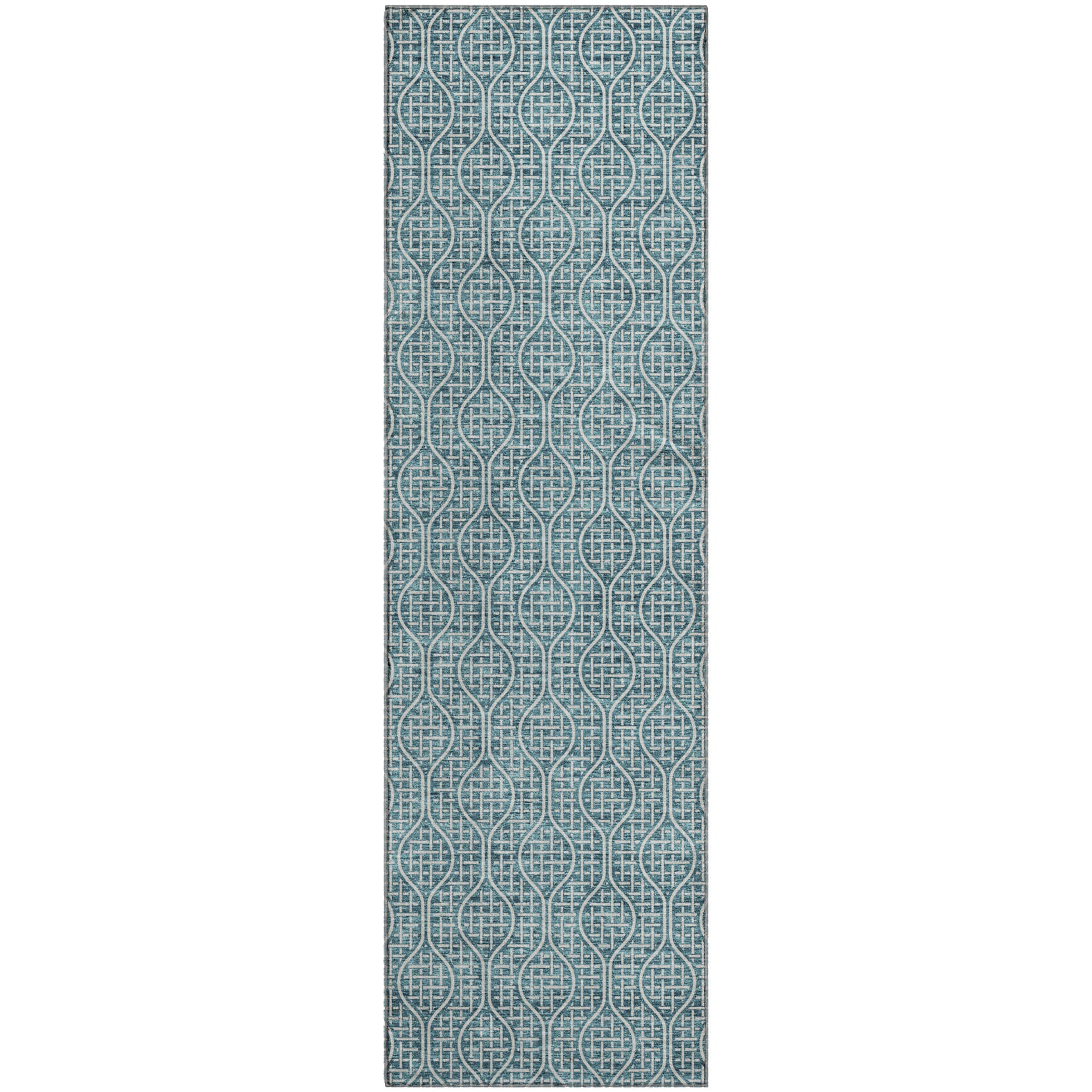 Bruges Machine Washable Transitional Teal Rug 2'3" x 7'6" #shape_Runner