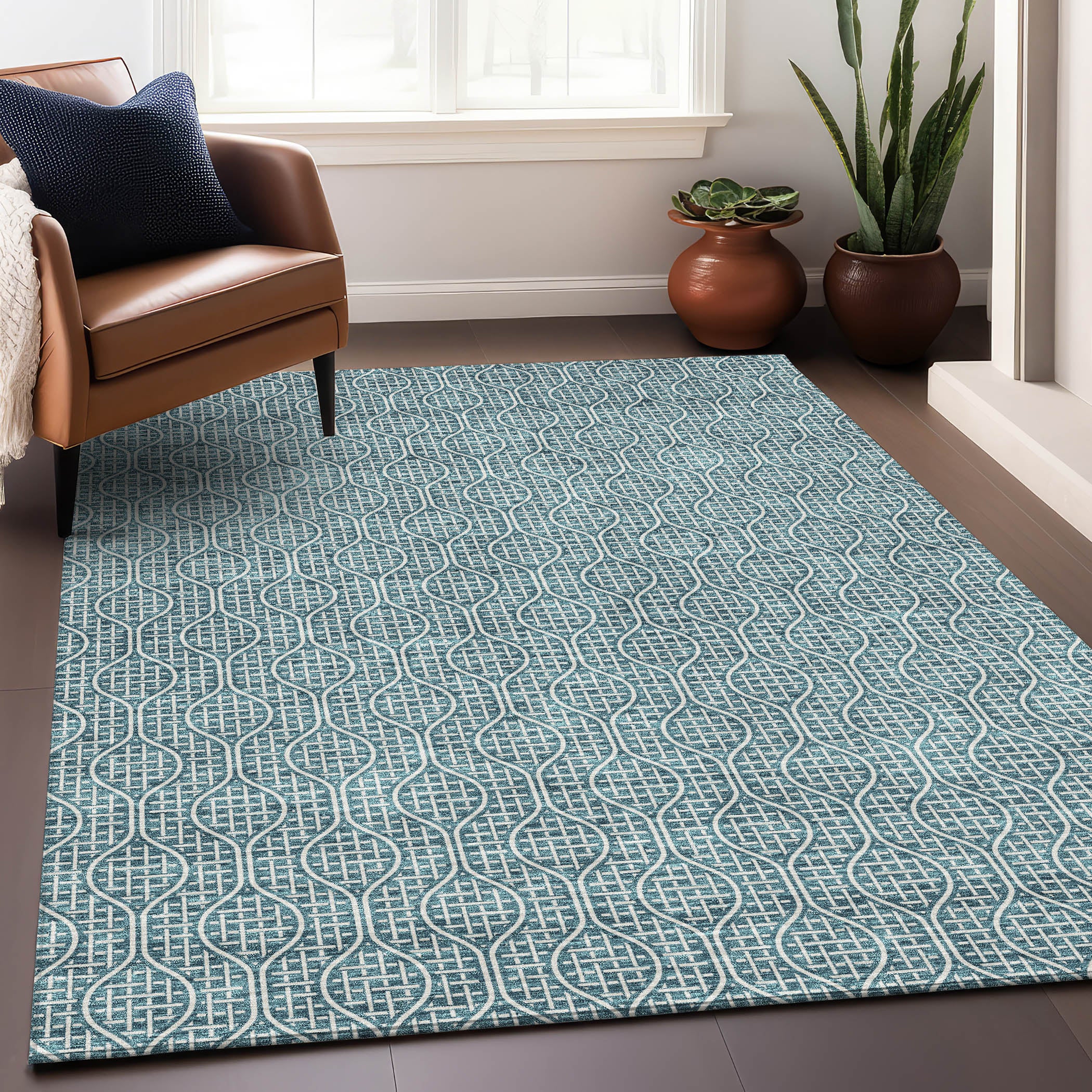 Bruges Machine Washable Transitional Teal Rug 2'6" x 3'10" #shape_Rectangle