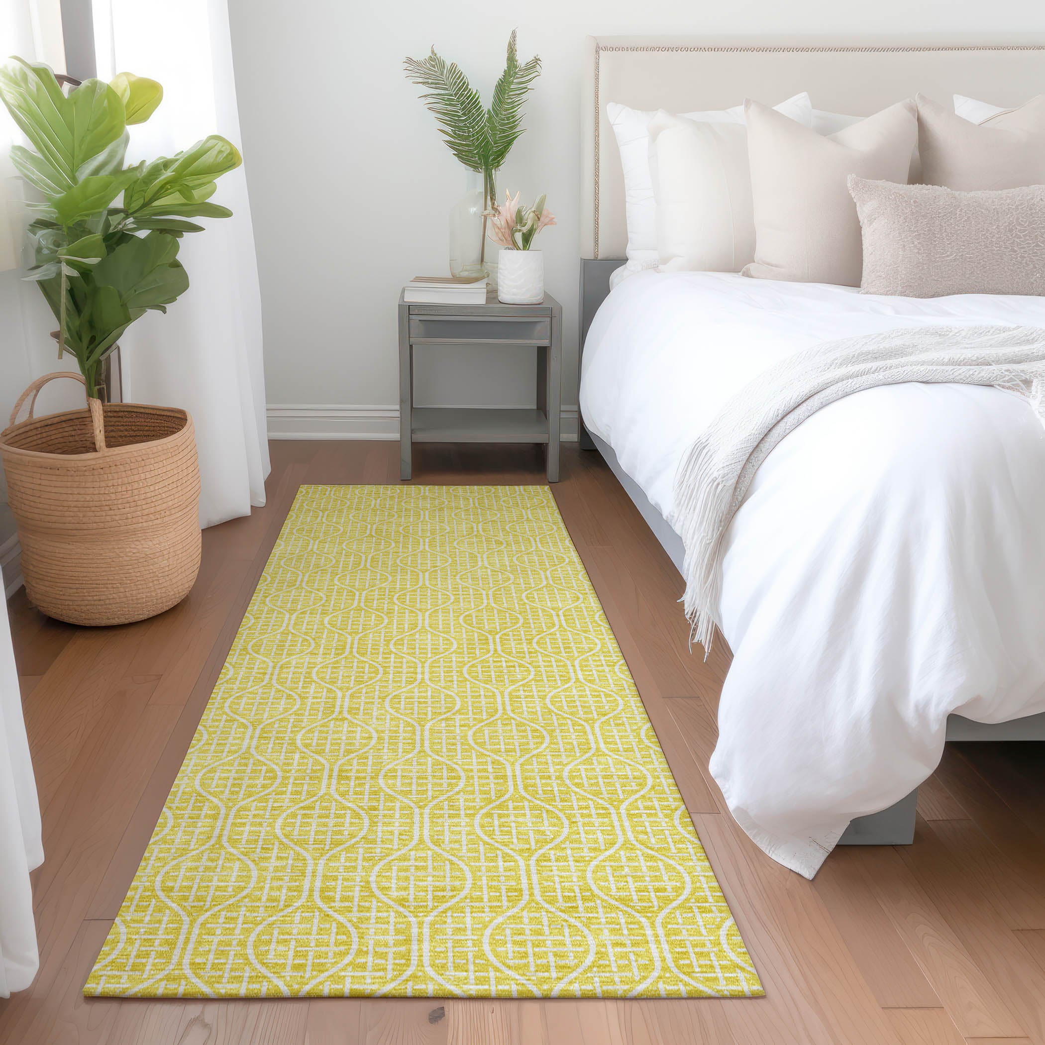 Bruges Machine Washable Transitional Yellow Gold Rug 2'3" x 7'6" #shape_Runner
