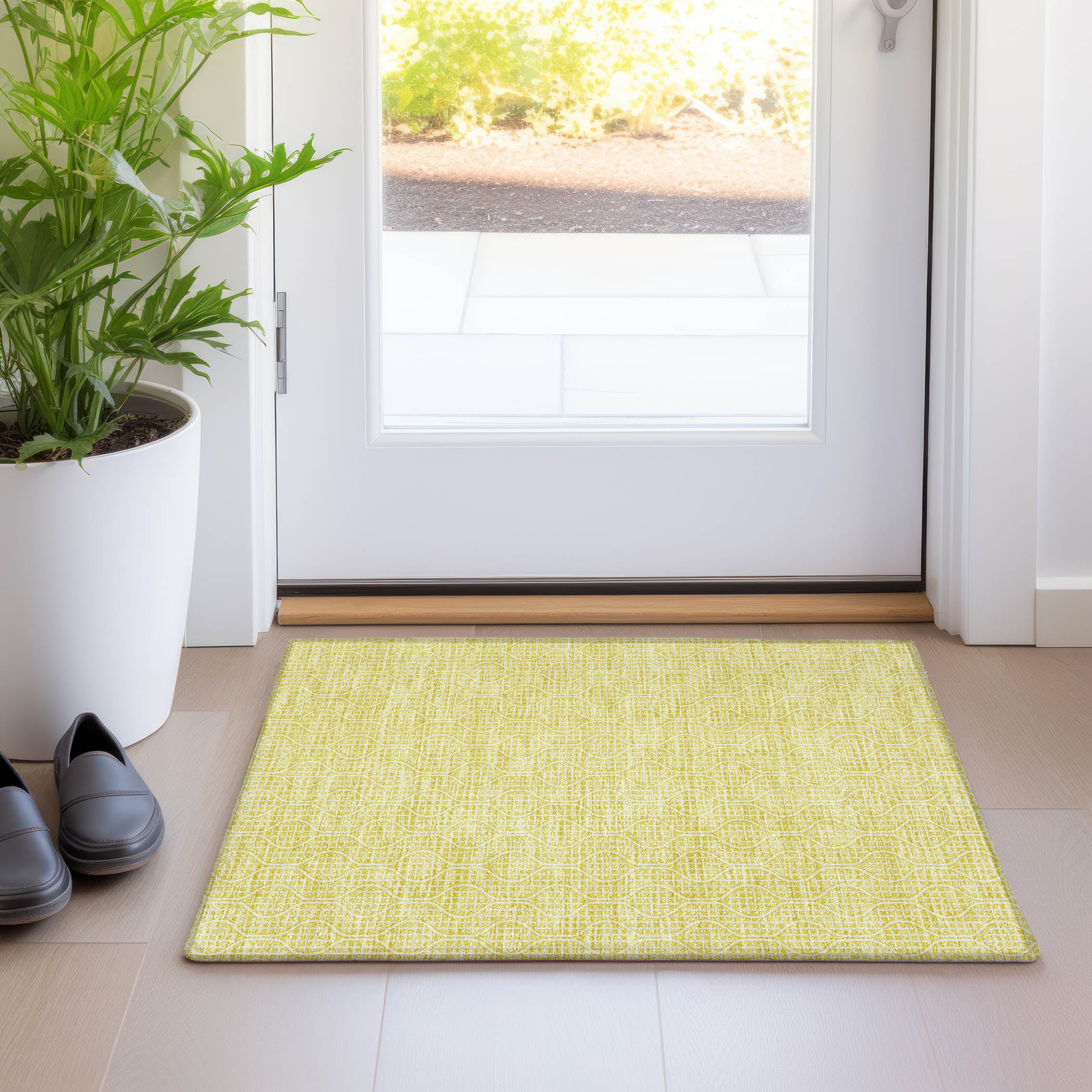 Bruges Machine Washable Transitional Yellow Gold Rug 1'8" x 2'6" #shape_Rectangle