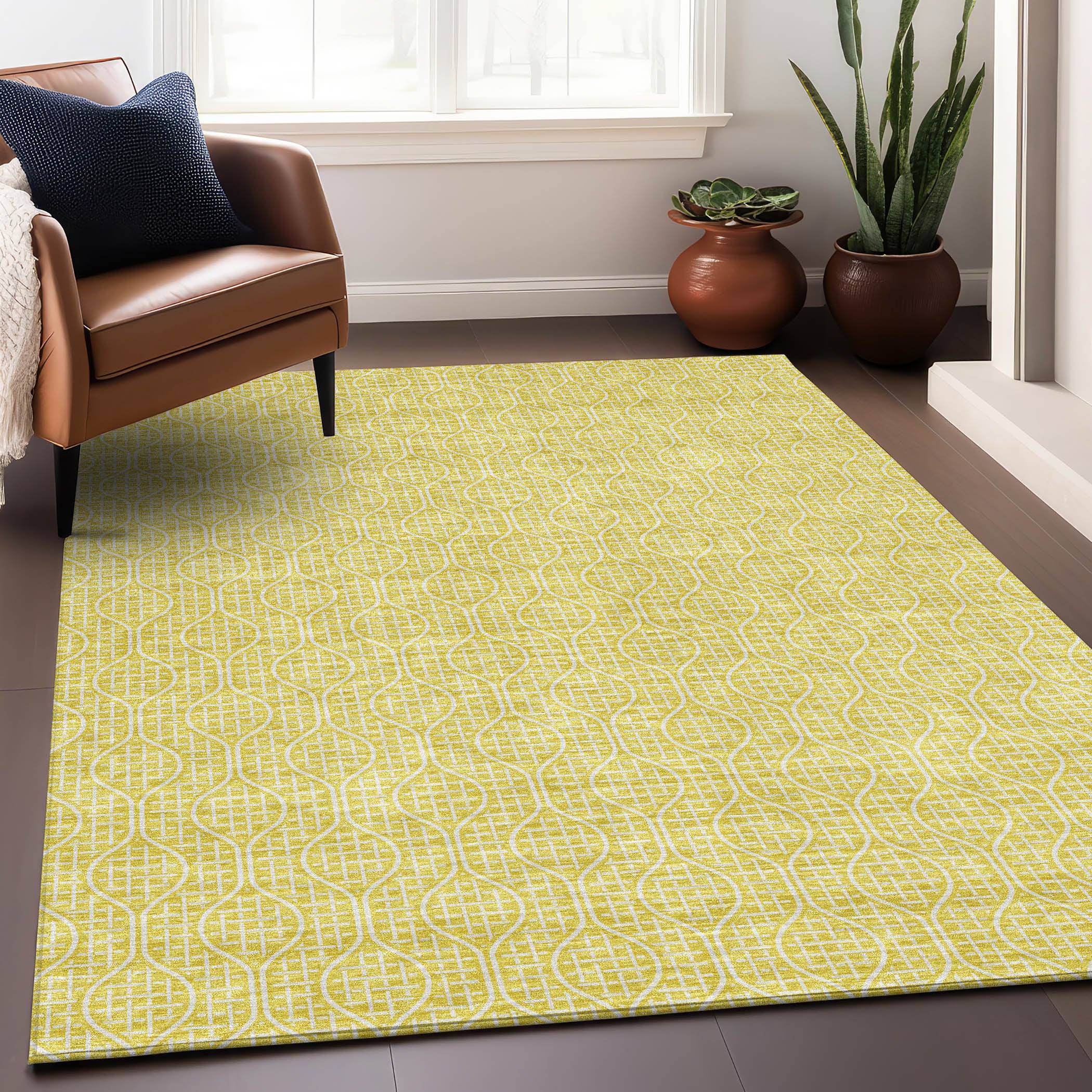 Bruges Machine Washable Transitional Yellow Gold Rug 2'6" x 3'10" #shape_Rectangle