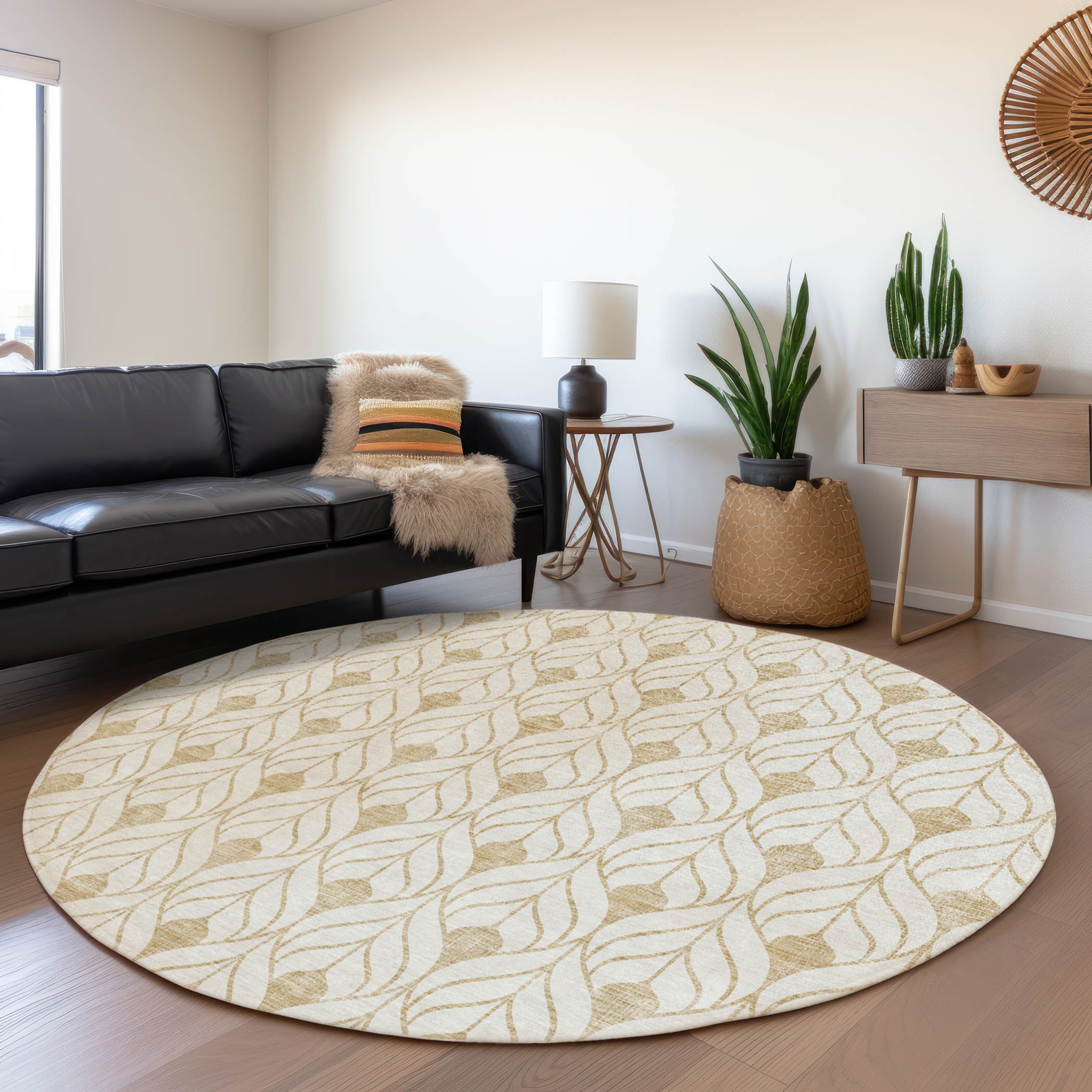 Marrakech Machine Washable Transitional Gold Rug 8' x 8' #shape_Round