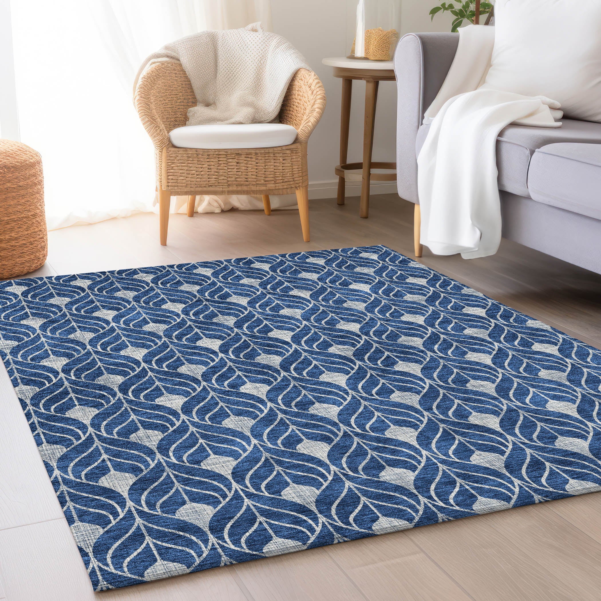 Marrakech Machine Washable Transitional Navy Blue Rug 2'6" x 3'10" #shape_Rectangle