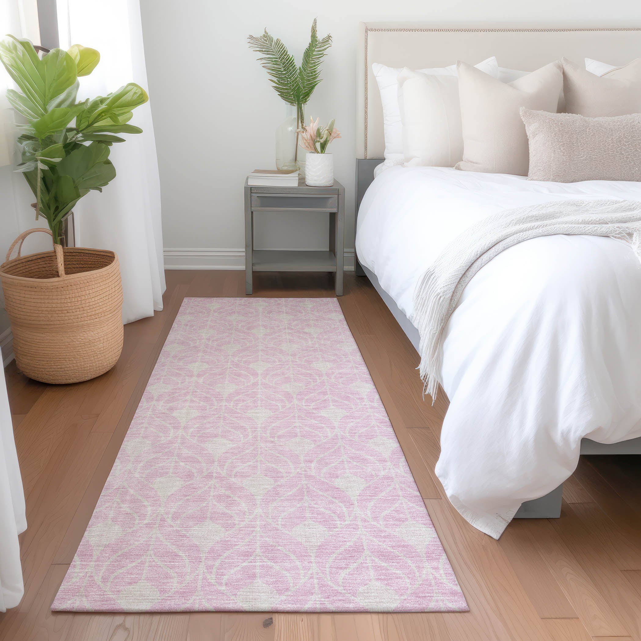 Marrakech Machine Washable Transitional Pink Rug 2'3" x 7'6" #shape_Runner