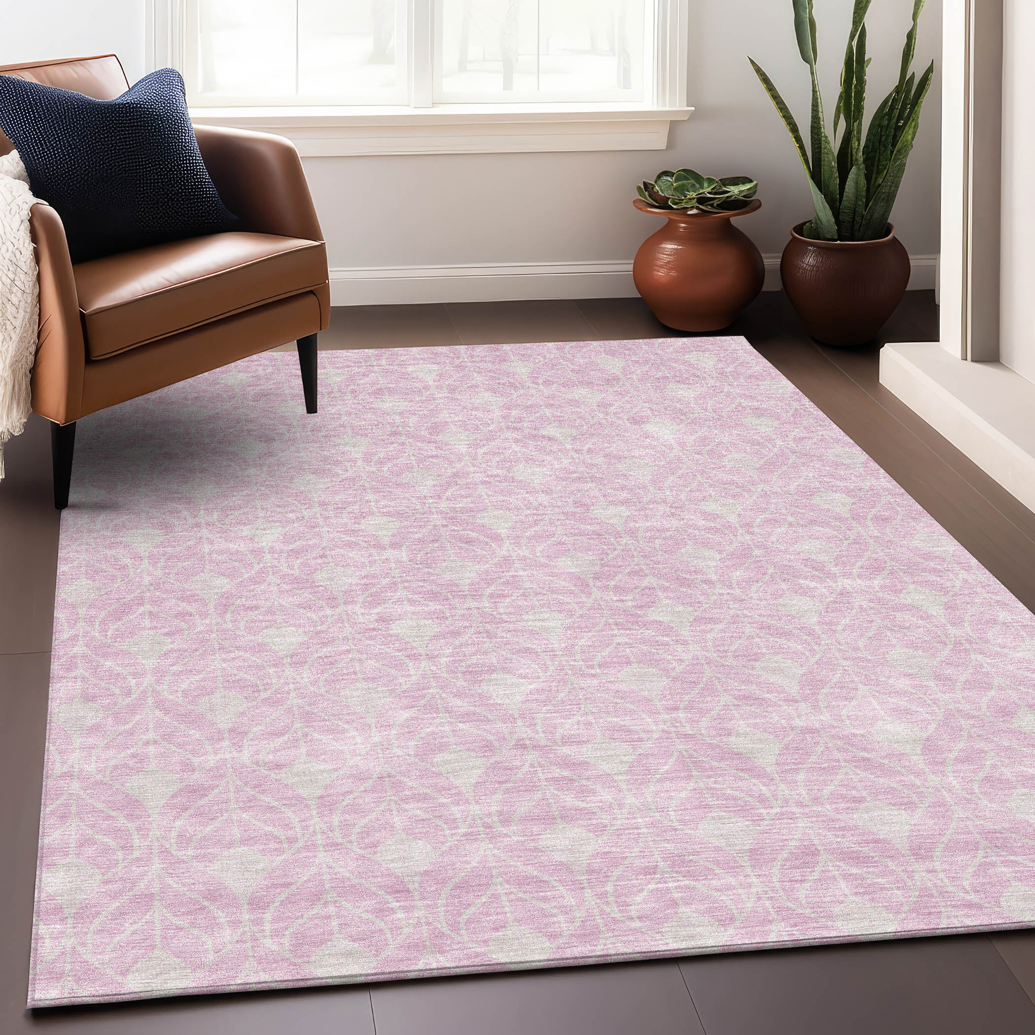 Marrakech Machine Washable Transitional Pink Rug 2'6" x 3'10" #shape_Rectangle