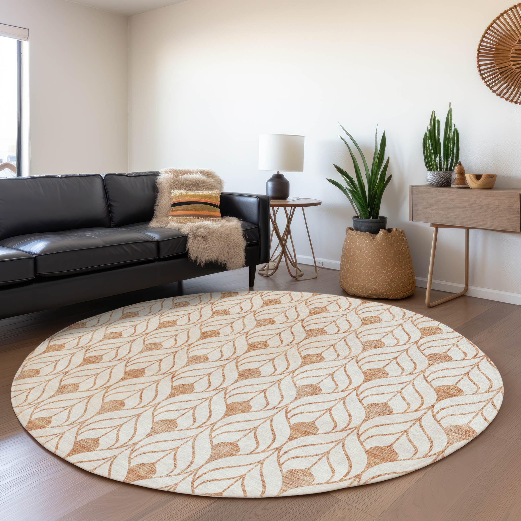 Marrakech Machine Washable Transitional Salmon Orange Rug 8' x 8' #shape_Round